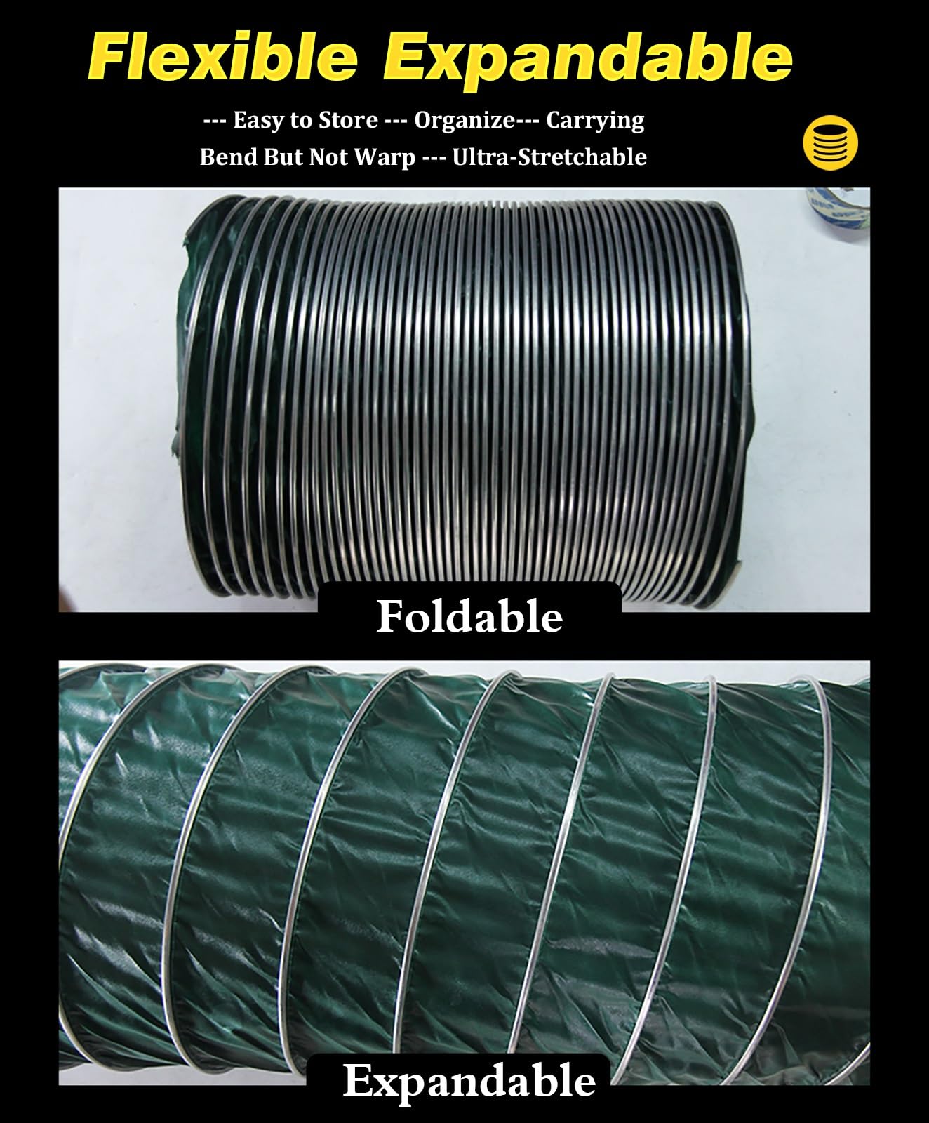 Manguera Flexible Aislada para Conductos De Ventilación Exteriores | Abrazaderas De Manguera De Acero Inoxidable, Soporte De Acero De Tela De Tres Capas, Retráctiles, Plegables(Dia-72cm/28.3'')