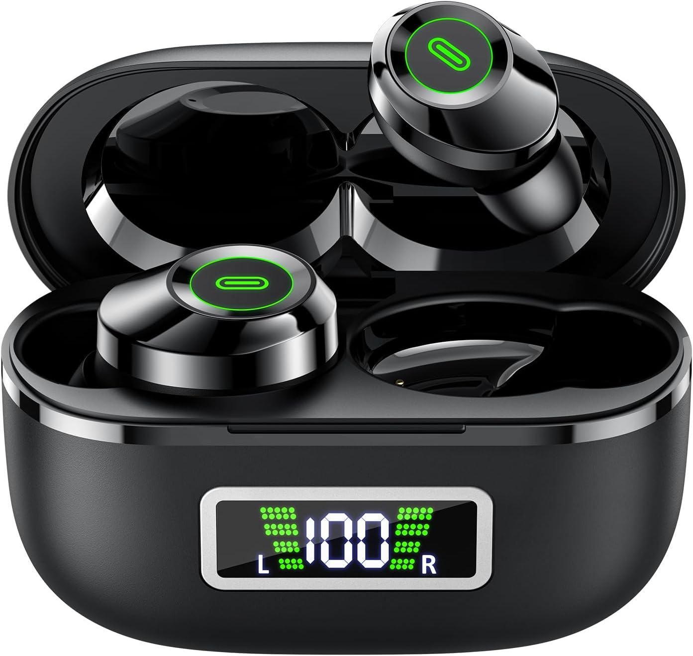 Wireless Earbuds, Bluetooth 5.5 Headphones Bass Stereo, Ear Buds with Noise Cancelling Mic, LED Display in Ear Earphones 80H Playtime, USB-C IP7 Waterproof Bluetooth Earbuds for Phones/Sports/Work