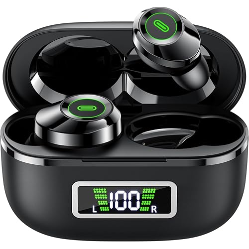 Wireless Earbuds, Bluetooth 5.5 Headphones Bass Stereo, Ear Buds with Noise Cancelling Mic, LED Display in Ear Earphones 80H Playtime, USB-C IP7 Waterproof Bluetooth Earbuds for Phones/Sports/Work