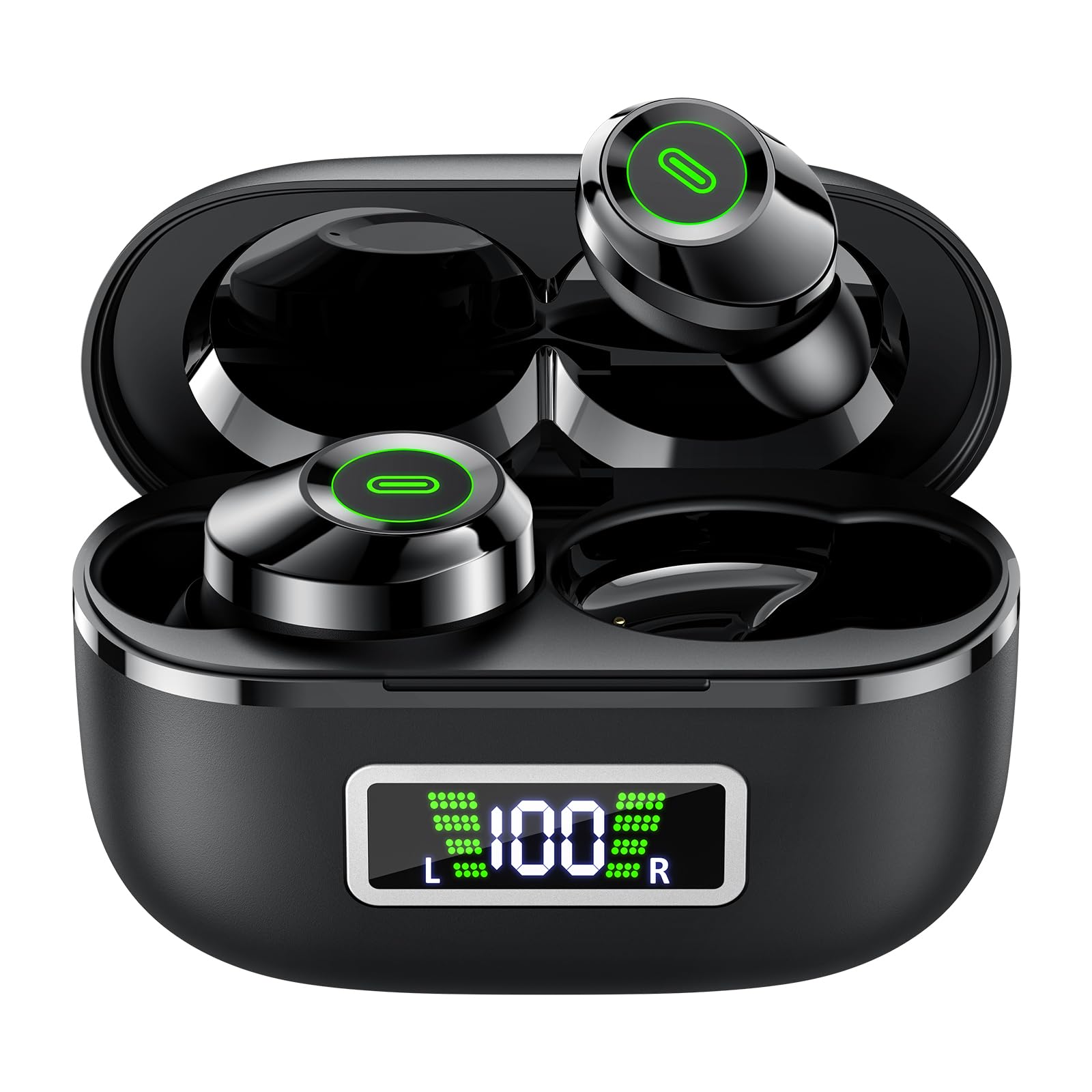 Wireless Earbuds, Bluetooth 5.5 Headphones Bass Stereo, Ear Buds with Noise Cancelling Mic, LED Display in Ear Earphones 80H Playtime, USB-C IP7
