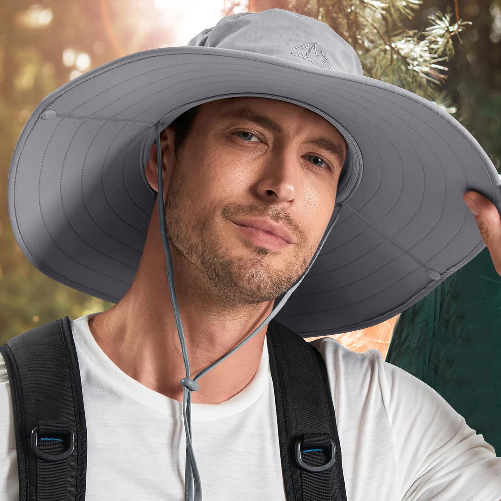 Lot de 2 chapeaux de soleil à large bord pour homme et femme, chapeau cloche UPF 50+, pliable, imperméable, respirant pour la pêche, la randonnée, le camping (gris clair), Lot de 2 gris clair, taille