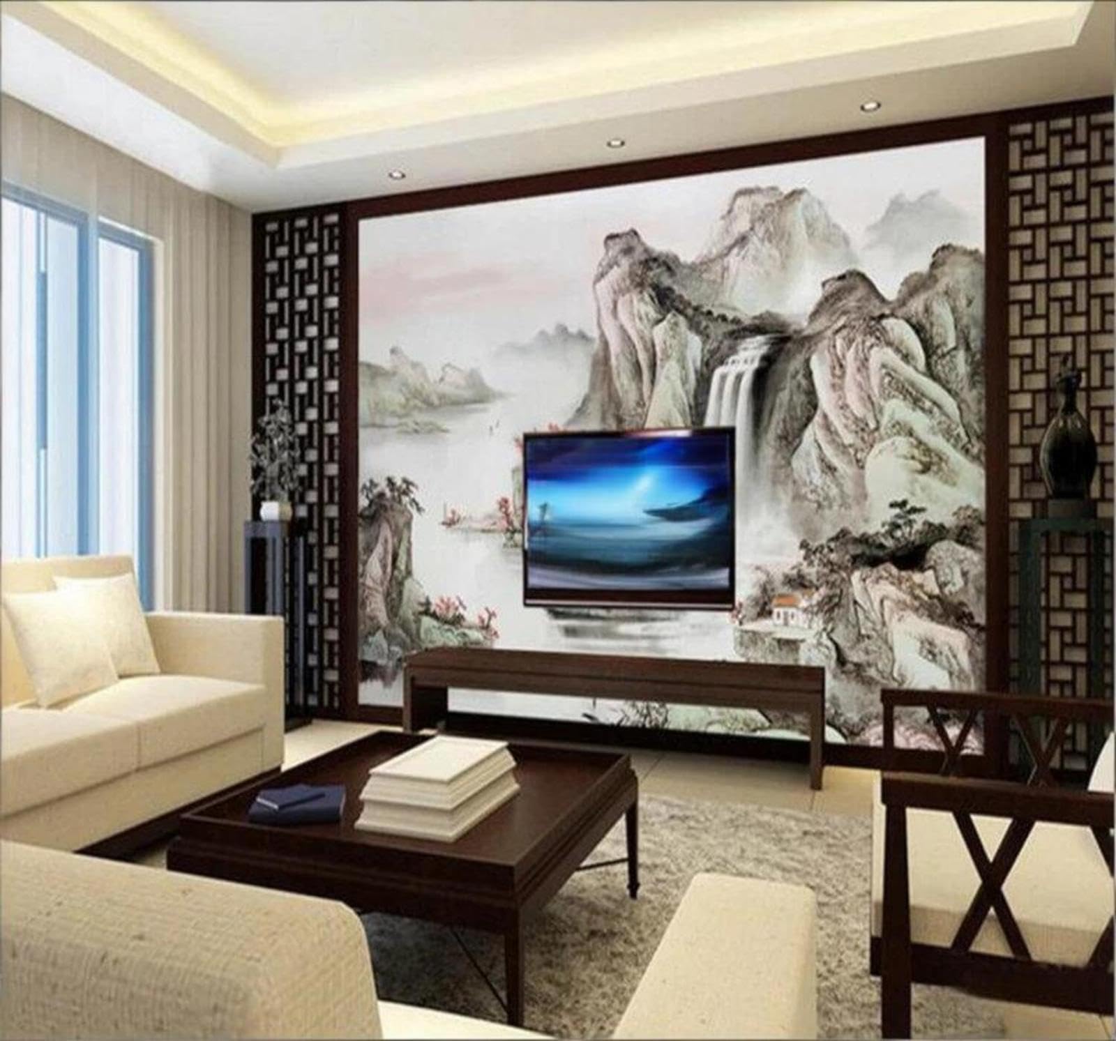 Vintage Hand Painted Waterfall Landscape Scenery 3D Wallpaper Easy Install Feature Office Living Room Sofa Bedroom TV Background Wall Decoration-430cm×300cm