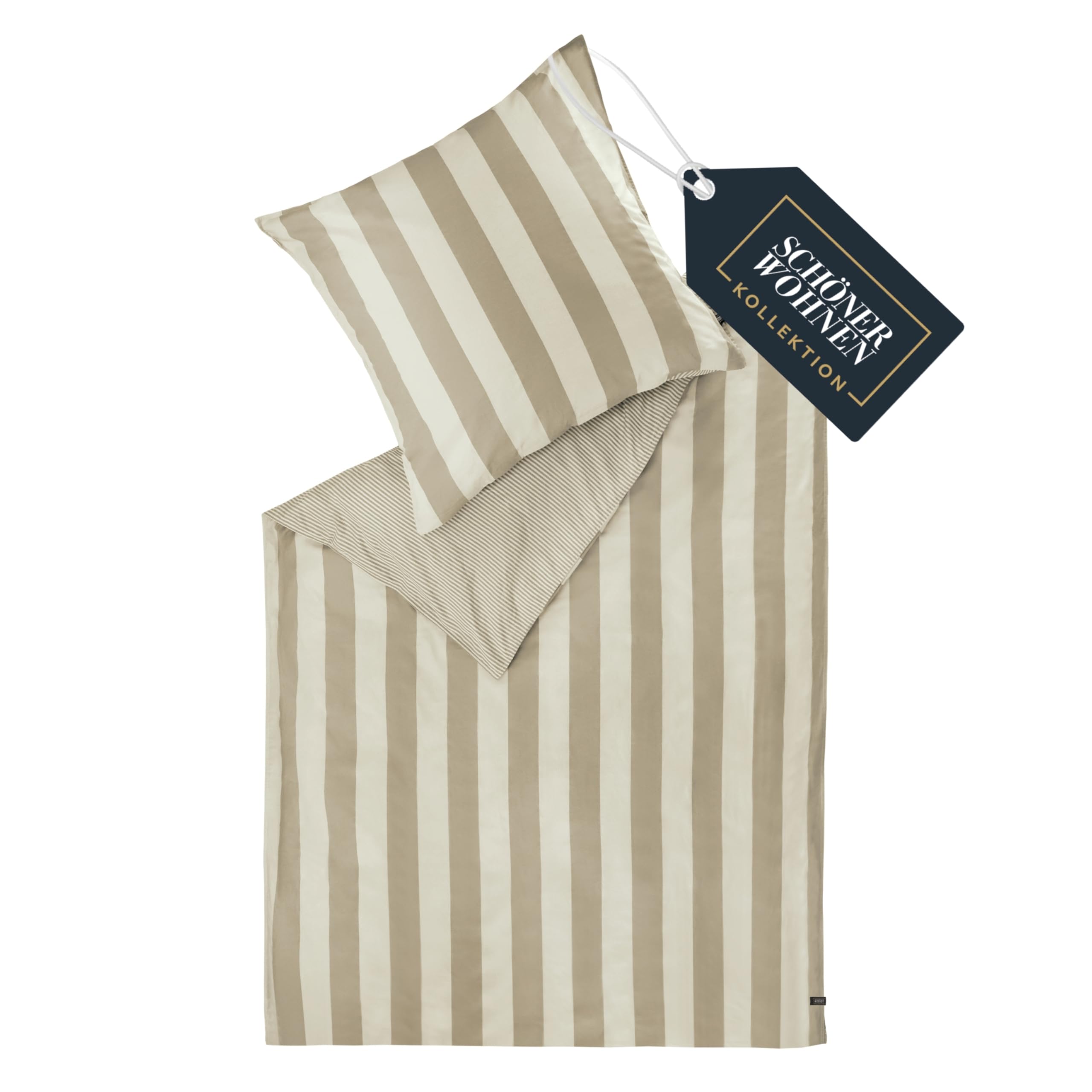 SCHÖNER WOHNEN Panel Bettwäsche 155x220 Baumwolle Beige - Frühlingsbettwäsche Streifen Design - ÖKO-TEX Bettwäsche-Sets 2teilig aus 1x Bettwäschebezug 155x220cm & 1x Kopfkissenbezug 80x80cm
