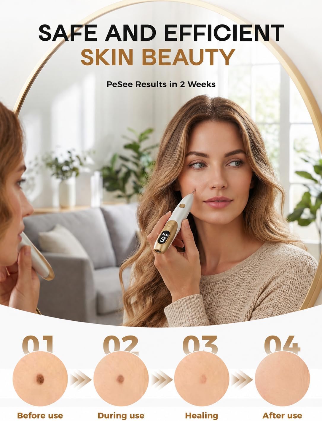 Skin Tag Remover Pen – 9 Speed Adjustable Intensity for Moles Freckles Warts Removal, USB Rechargeable At-Home Beauty Device for Face Neck Body with LED Display, Safe & Effective