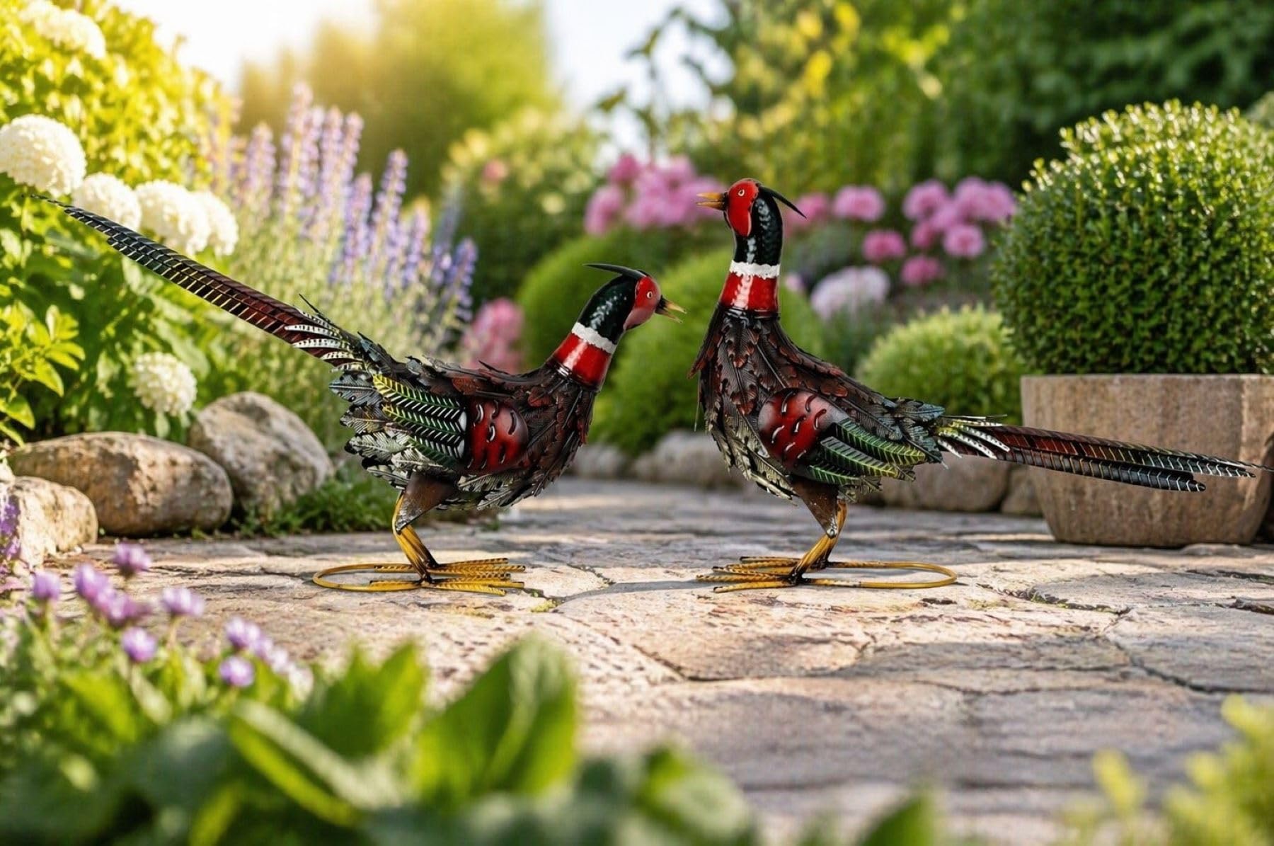 Geschenkestadl 2er Set Fasane Tierfiguren 28/37cm Metall stehend Dekofigur Kunstfiguren Dekoration Deko Haus Garten