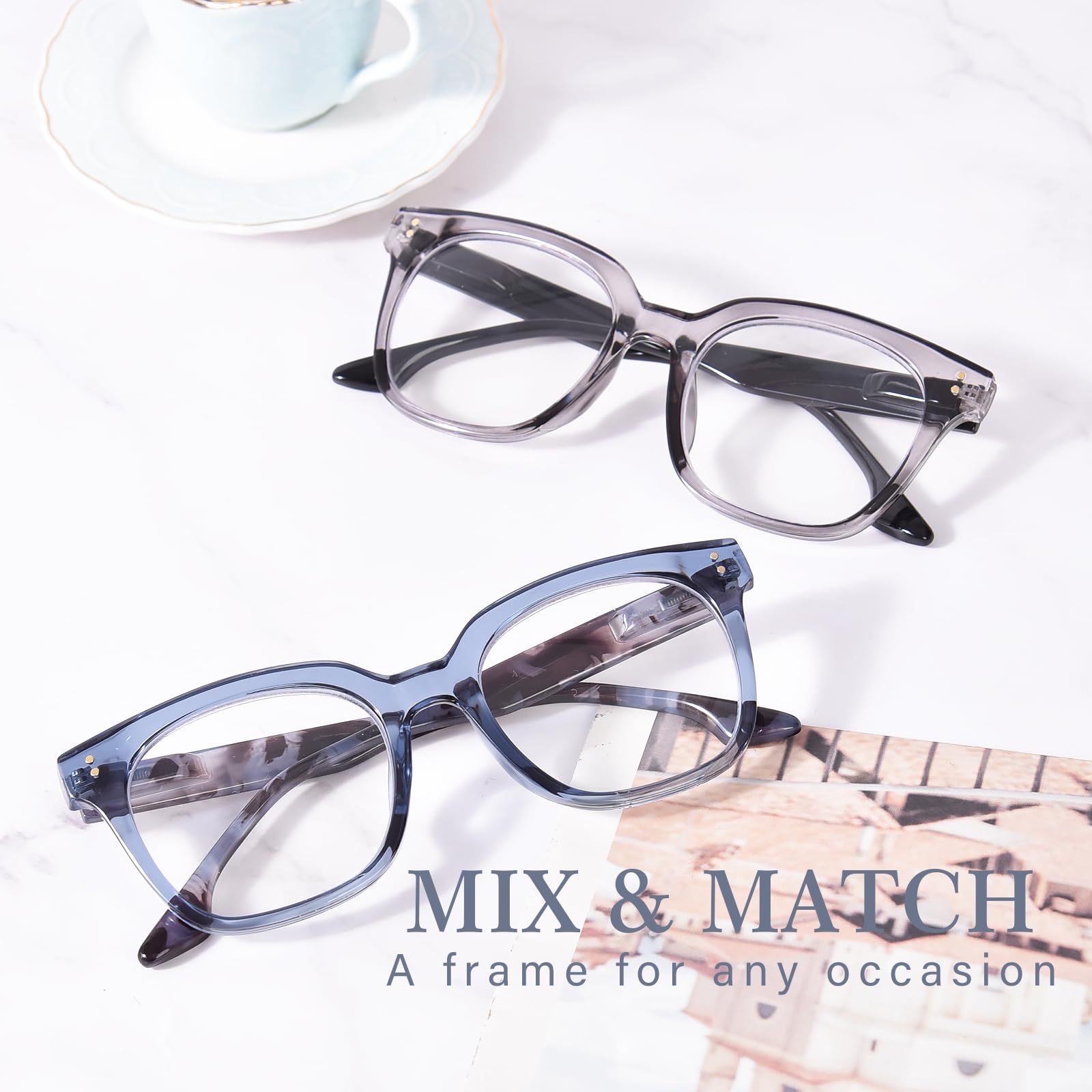 Lesebrille für Damen, übergroß, quadratisch, blockiert blaues Licht, klare Computerbrille für Damen und Herren