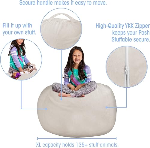 Miniatura 213 de Posh Stuffable - Sillón puff con almacenamiento para niños, contenedor de animales de peluche, organizador de juguetes de niños Lienzo Burbujas Azul