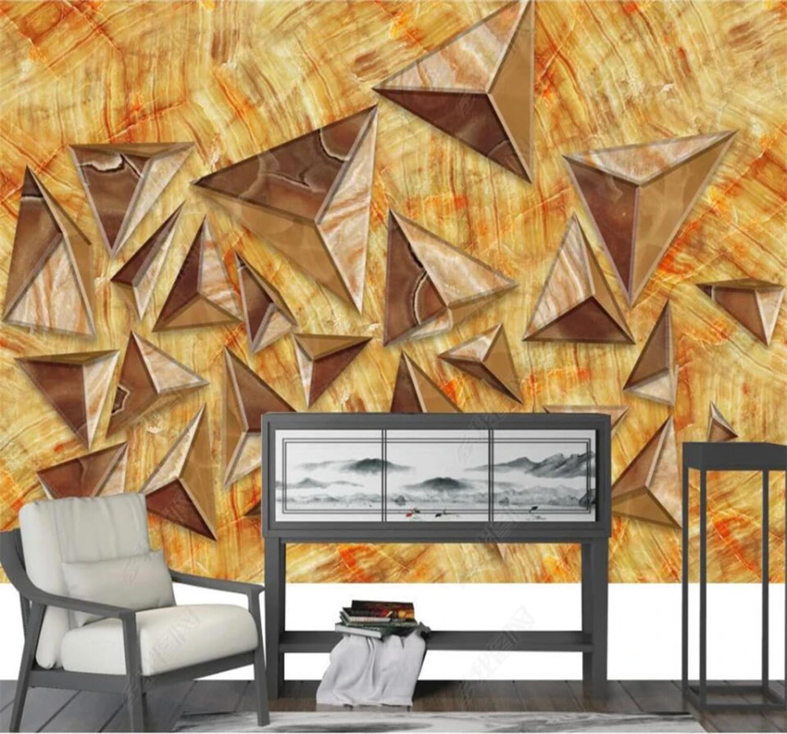 Minimalism Geometric Triangles Patchwork Marble Effect 3D Wallpaper Easy Install Feature Office Living Room Sofa Bedroom TV Background Wall Decoration-400cm×280cm
