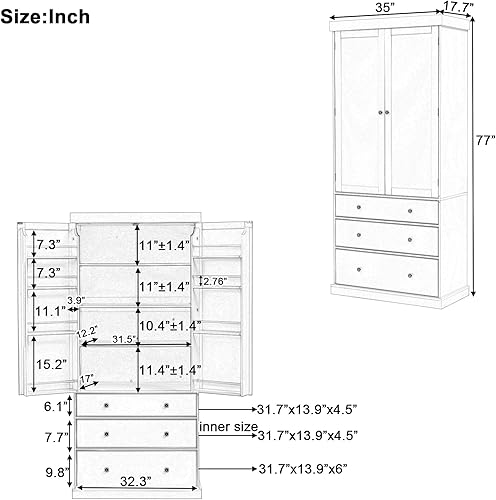 Miniatura 37 de LUMISOL Armario de despensa de cocina de granja de 67 pulgadas de alto, armario de bar de cocina con 4 puertas, 1 cajón y estantes de almacenamiento