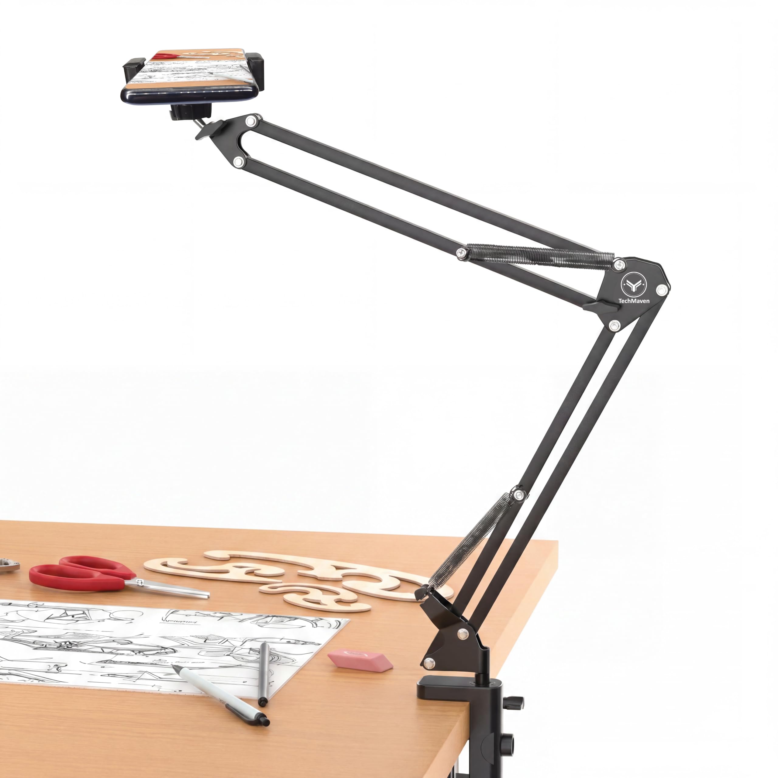 TECHMAVEN Overhead Stand with Phone Holder, Metal arm and Bracket for 