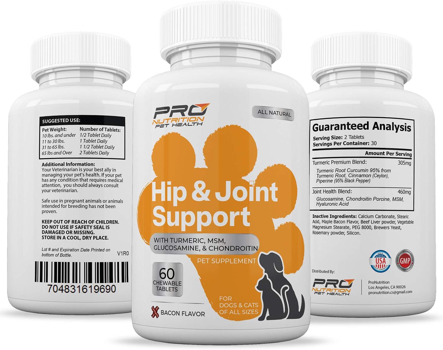 Hip & Joint Supplement- Improves Mobility, Joint Flexibility, & Arthritis Pain Relief. Powerful Ingredients Turmeric, Chondroitin, Glucosamine & MSM. Soft Chewable Bacon Flavor Tablet for Dogs & Cats.