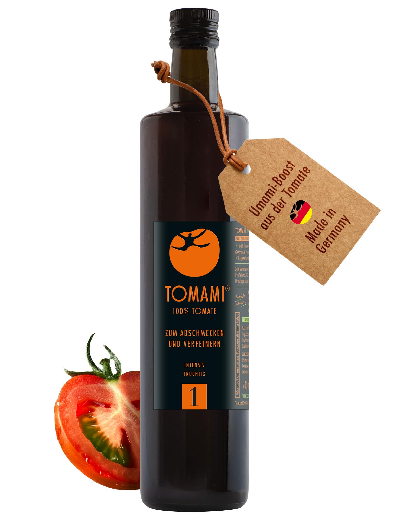 TOMAMI No.1 Umami Würzsauce 740ml -100% Tomate, Vegan, Glutenfrei, Intensiv | Laktosefrei, Sojafrei - Intensiv-fruchtiger Geschmack - Für Fleisch, Fisch & Gemüse