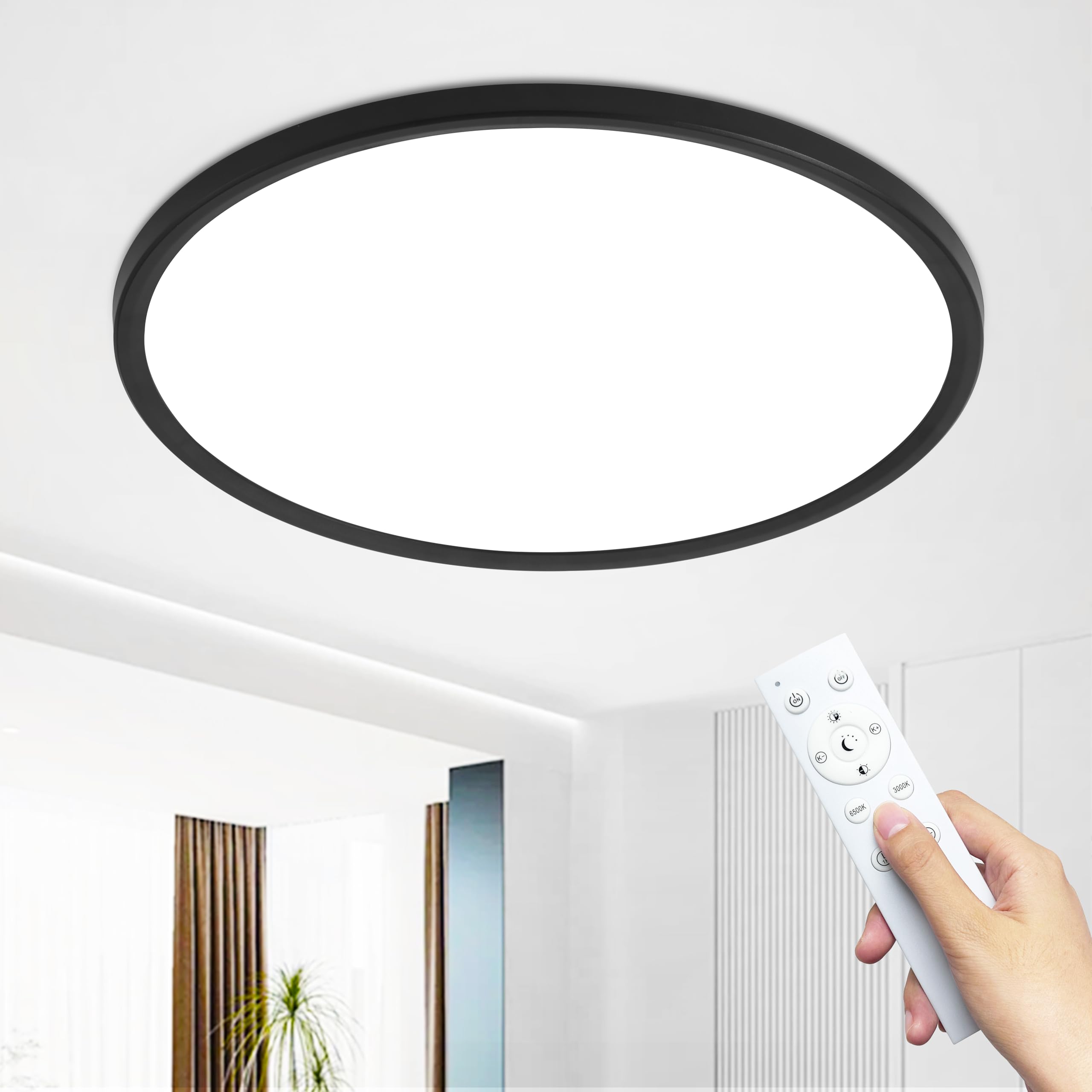 MOONSEA Deckenlampe LED Deckenleuchte 36W, Ultra Dünn Deckenlampe Dimmbar mit Fernbedienung, 3000-6500K, Ø40cm, Deckenleuchte Flach Schwarz Rund für Wohnzimmer Schlafzimmer Küche Badezimmer