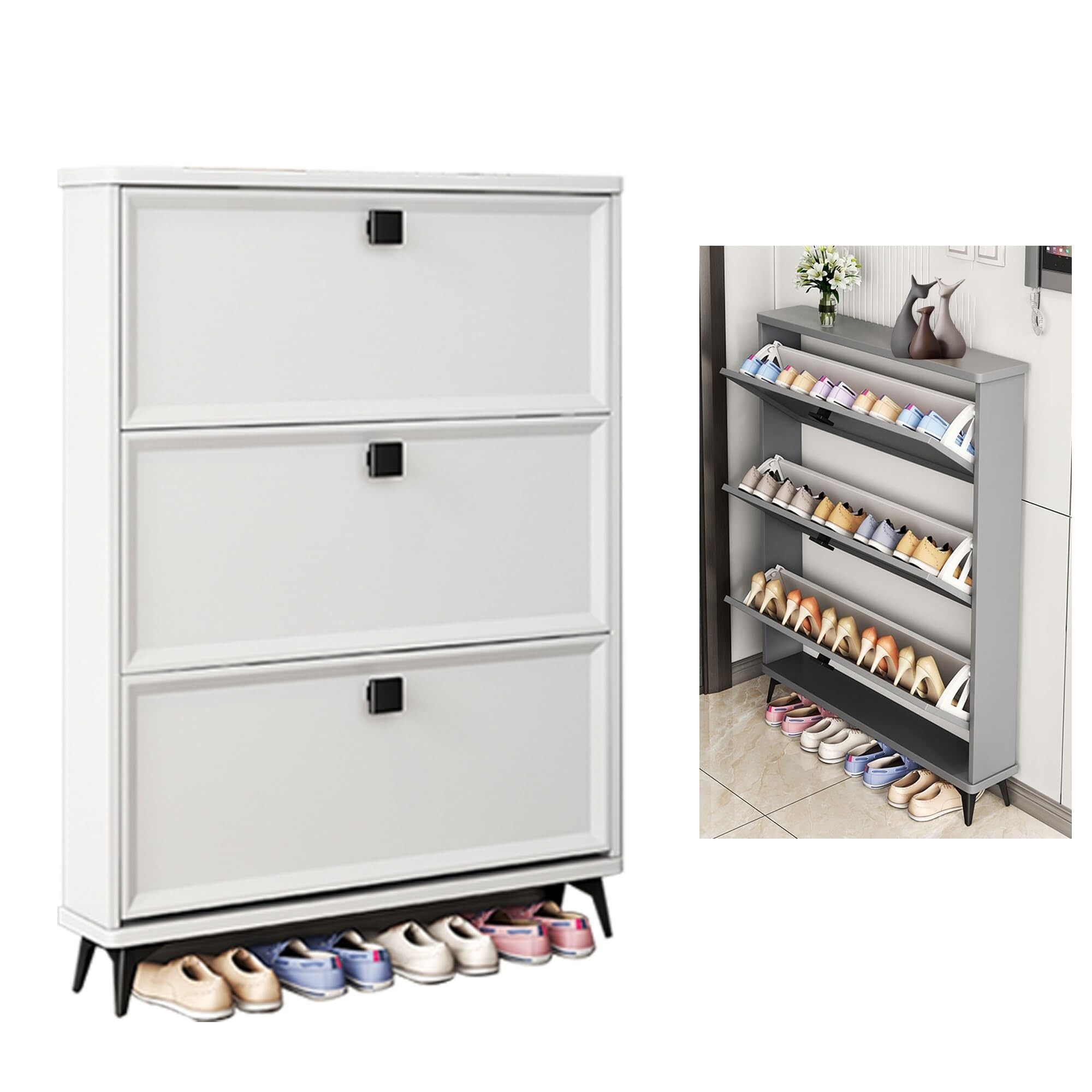 Étagère à chaussures élégante blanche fine de 18 cm de profondeur