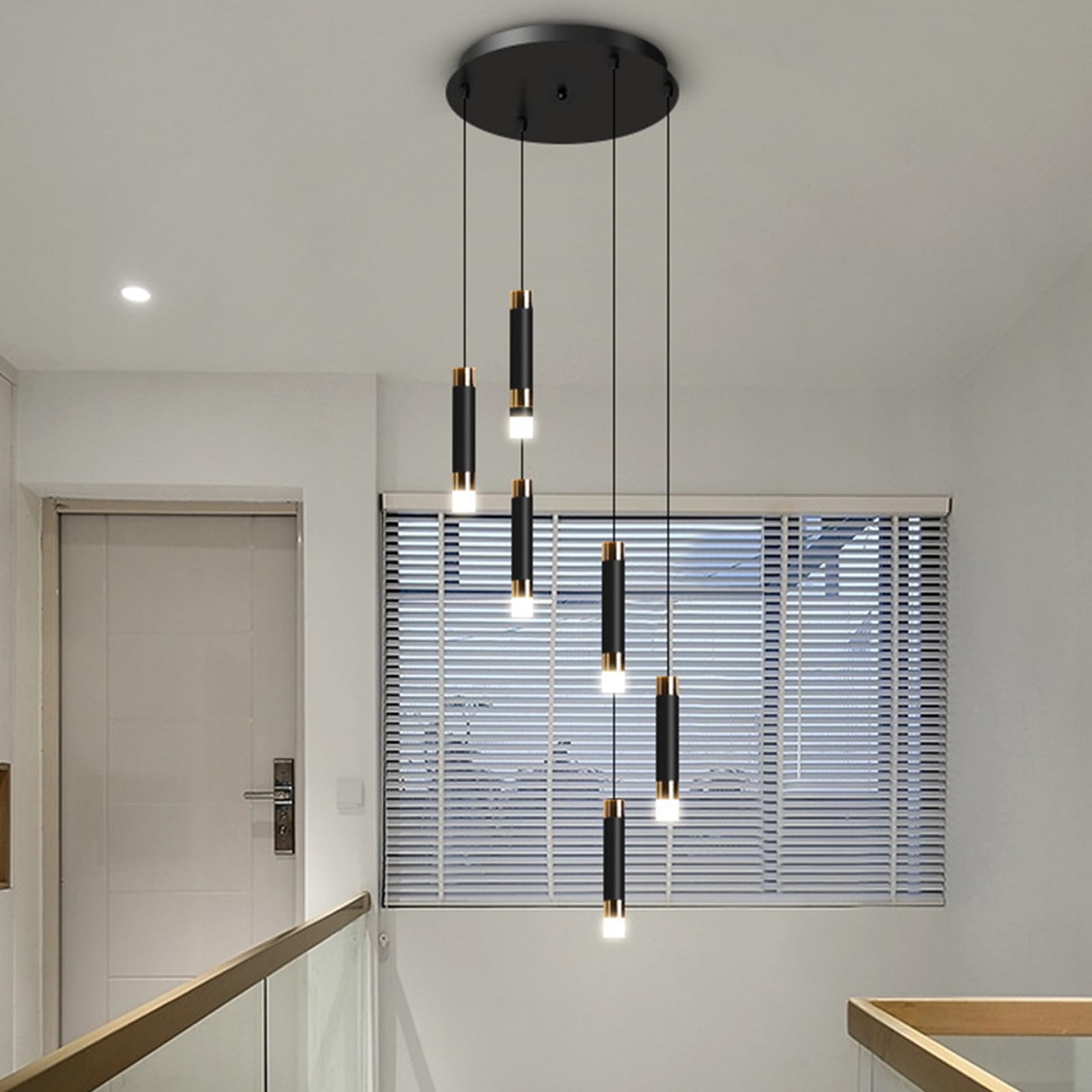 KXEcoLife Raindrop Crystal Pendant Chandeliers High Ceiling Foyers Entrance Staircase Long Light Big Bubble 3000-6000K Dimmbale LED Lighting Fixtures,6 Heads