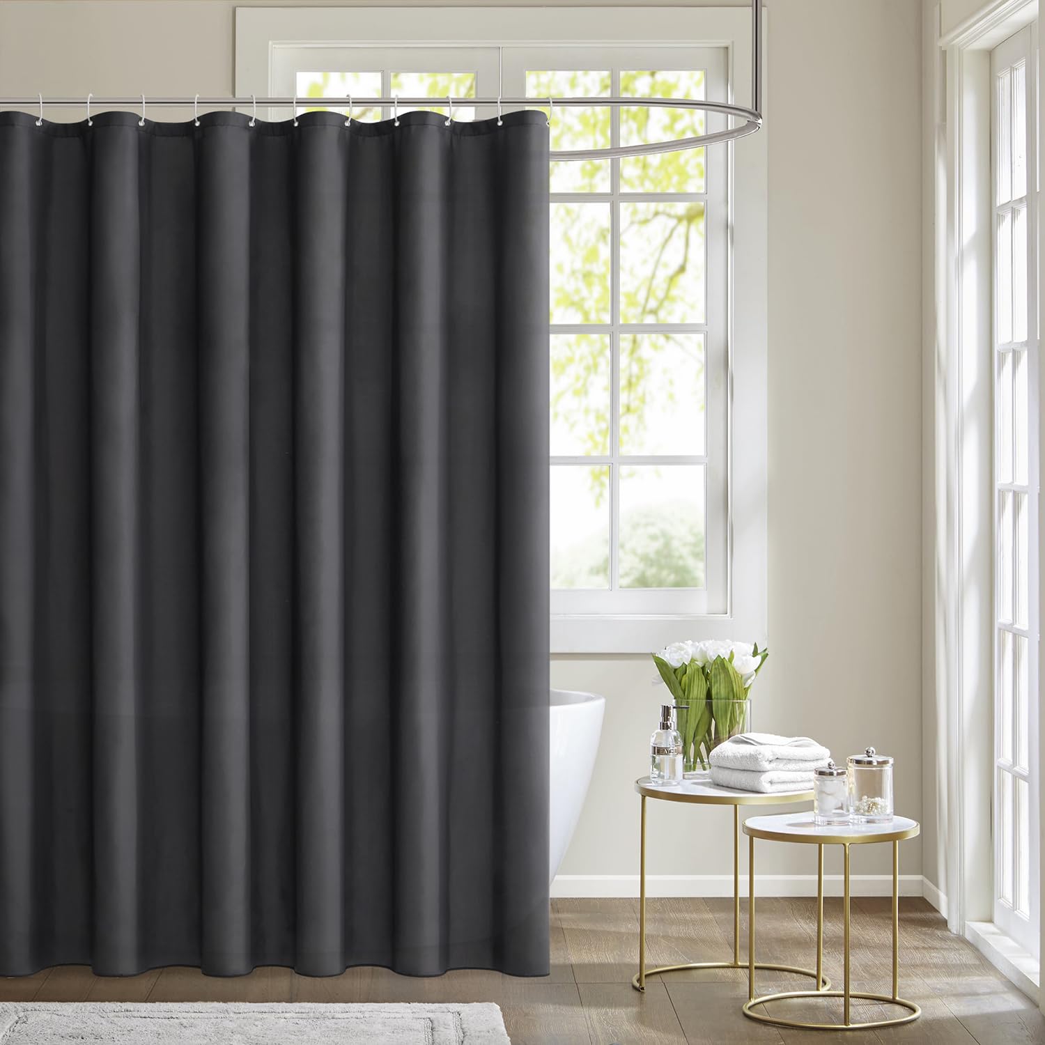 MIULEE Tenda per Doccia 200 x 240 cm Grigio Scuro Impermeabile in Poliestere, Resistente Alla Muffa, Lavabile in Lavatrice con 14 Ganci