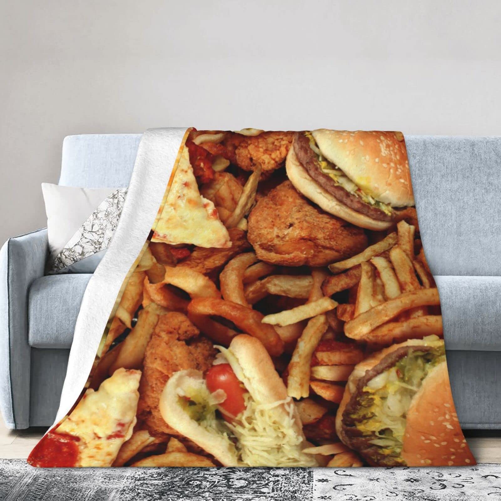 Bedding_Dreamer Coperta per hamburger, motivo cheeseburger, realistica, in pile di flanella alimentare, leggera, per camera da letto, divano (152,4 cm, hamburger