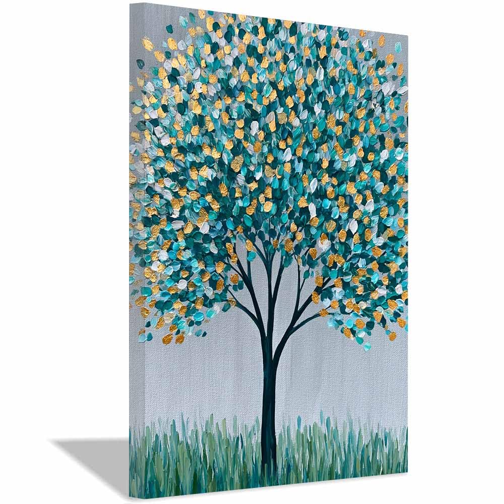 XENIOU Tree Wall Art Butterflyss Golden Tree canvas painting wall art, Living Room Bedroom Hallway Stairs Decoration.(Multicolor)-70x100cm Framed