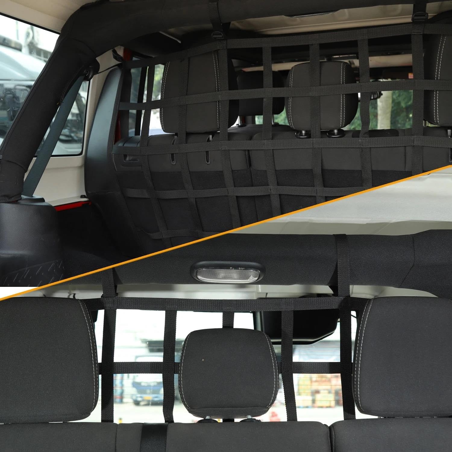 Rete Portaoggetti Auto Rete Di Protezione Per Cani E Gatti Divisorio Di Sicurezza Per Sedili Posteriori Dell'auto Per Jeep Per Wrangler JK JL 2007-2023 Rete di Stoccaggio