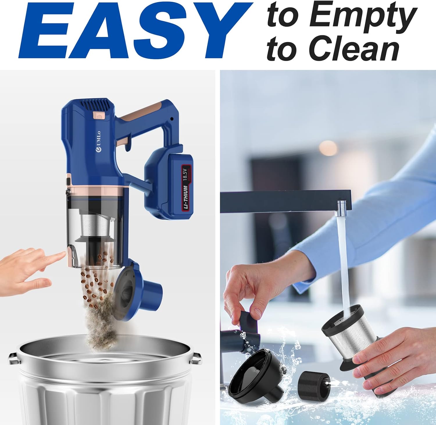 UMLo Cordless Vacuum Cleaner, 300W 28Kpa Suction Stick Vacuum with LED Display, Up to 60min Runtime, 4000mAh Battery Cordless Vacuum, 8 in 1 Lightweight Vacuum for Pet Hair Carpet Hard Floor,V111 Plus -