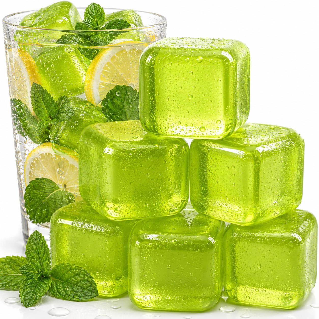 Cold Therapy Machine - Cubos de hielo reutilizables extragrandes (2.2 pulgadas cuadradas) - Paquete de 6 - Plástico sin BPA - Ideal para máquinas de crioterapia, unidades de terapia de frío, (verde)