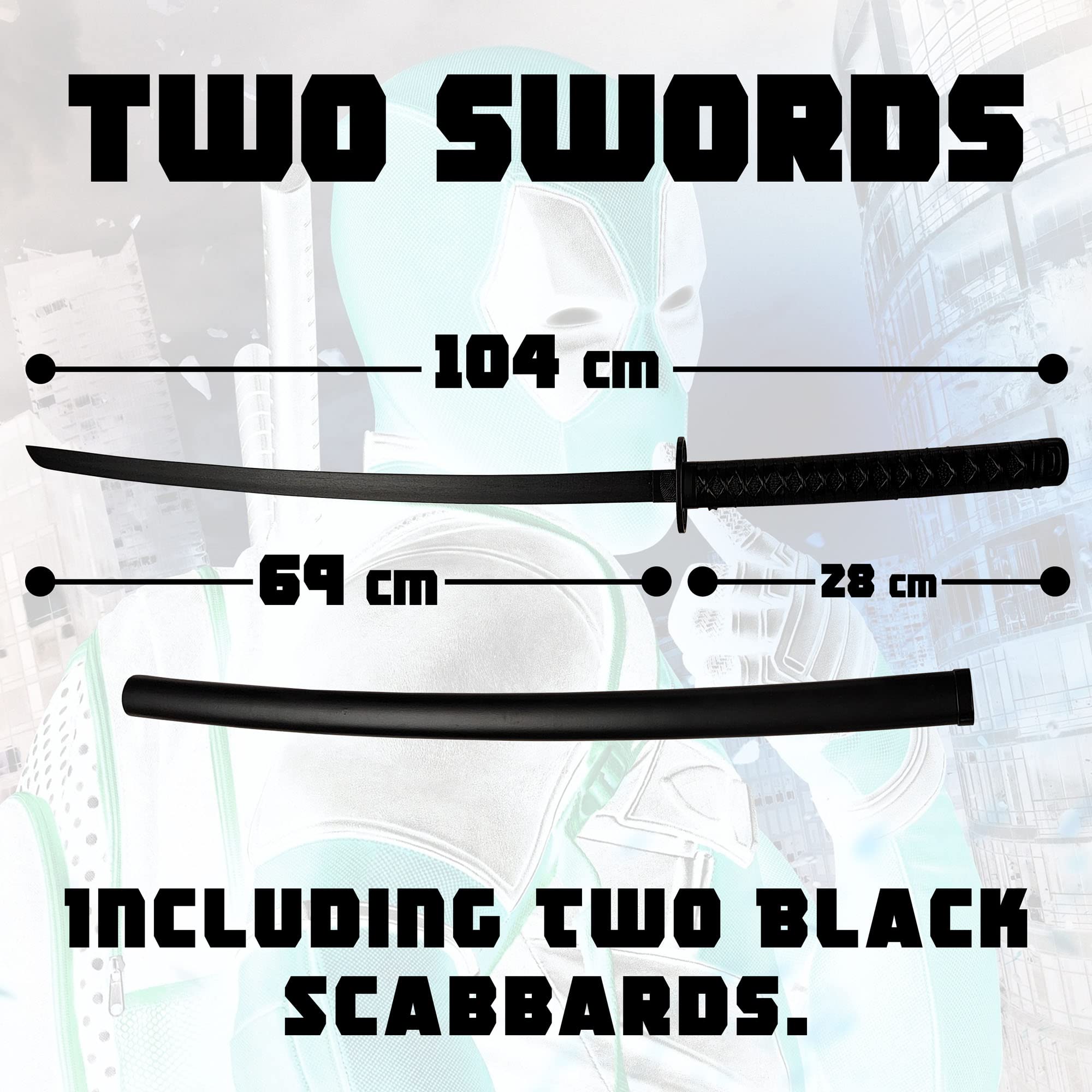 Swords and more Zwillingsschwerter, schwarz - Stahlschwerter mit Scheide 104 cm, Ninjaschwertset, Anti-Held, Katana Schwert für Kostüm