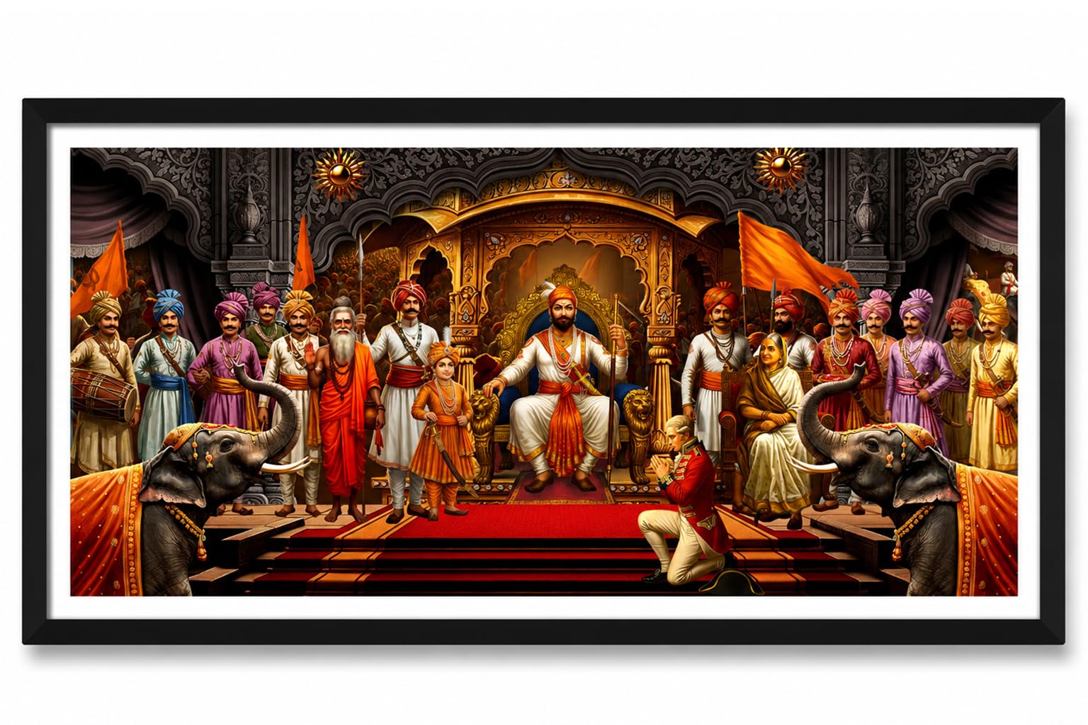 DBrush Chhatrapati Shivaji Maharaj Raj Darbar Photo Frame Wall Art For Office Home, Black Frame, 14x26x1 Inch-image-11