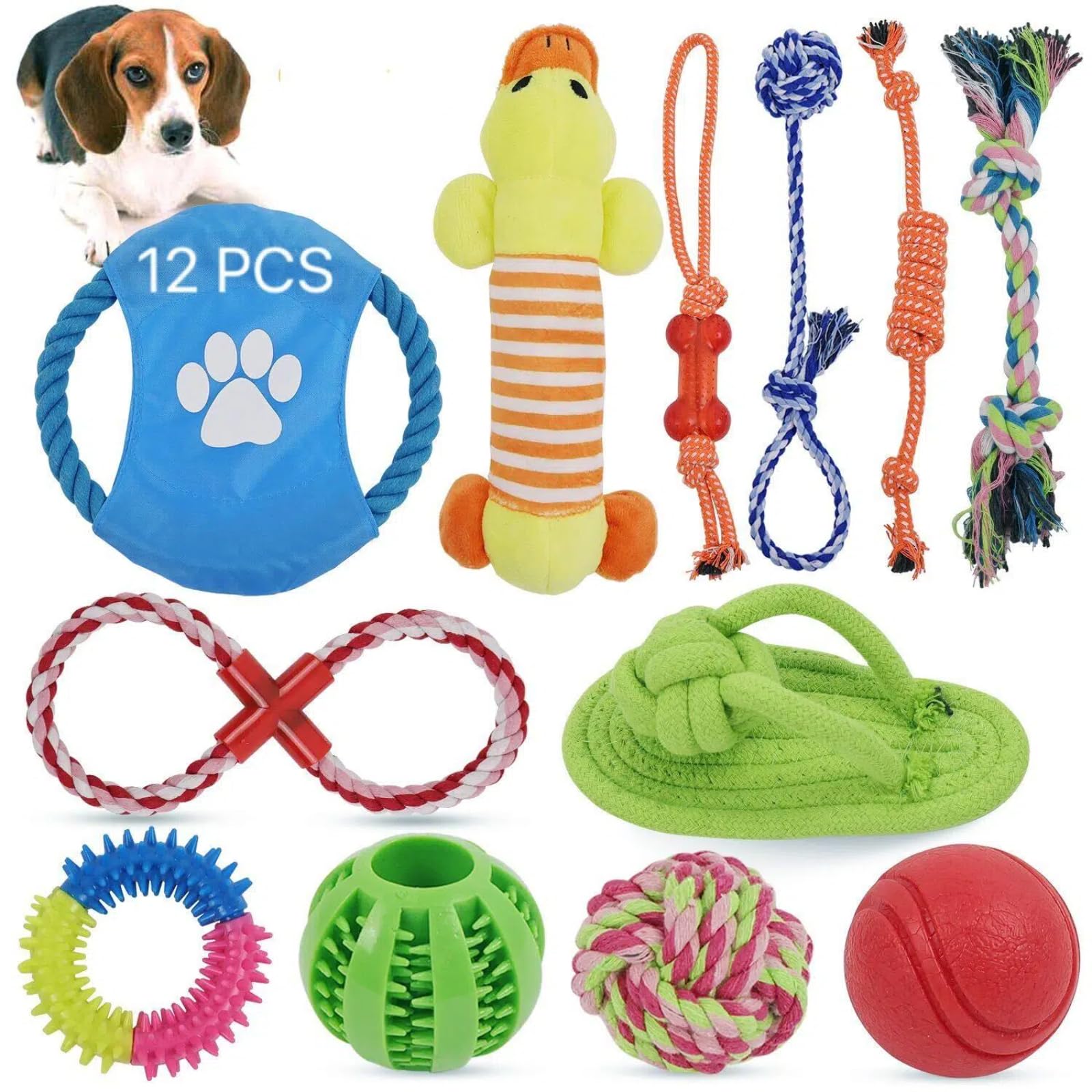 RUISTLI Juguetes para Perro 12 Piezas,Perros Accesorios Interactivo,Juguetes para Perros Ansiosos con Mordedera y Peluches,Juguetes para Perro Grande Cachorros,Cosas para Perros Seguro