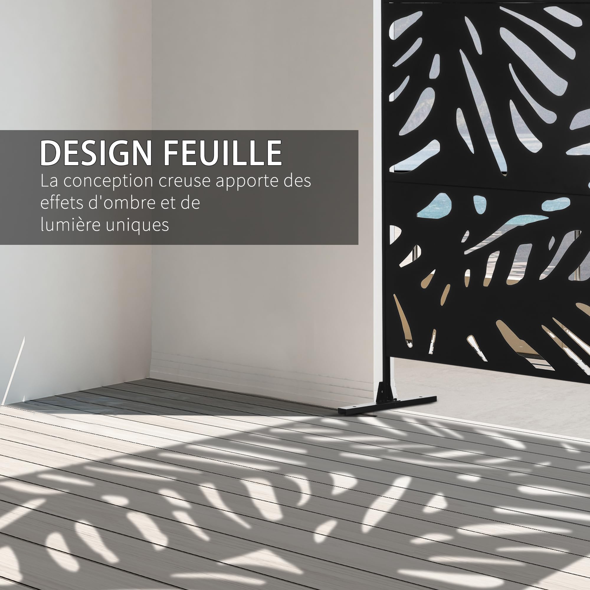 Outsunny Panneau Brise Vue Extérieur Décoratif 122 x 45 x 198 cm Noir