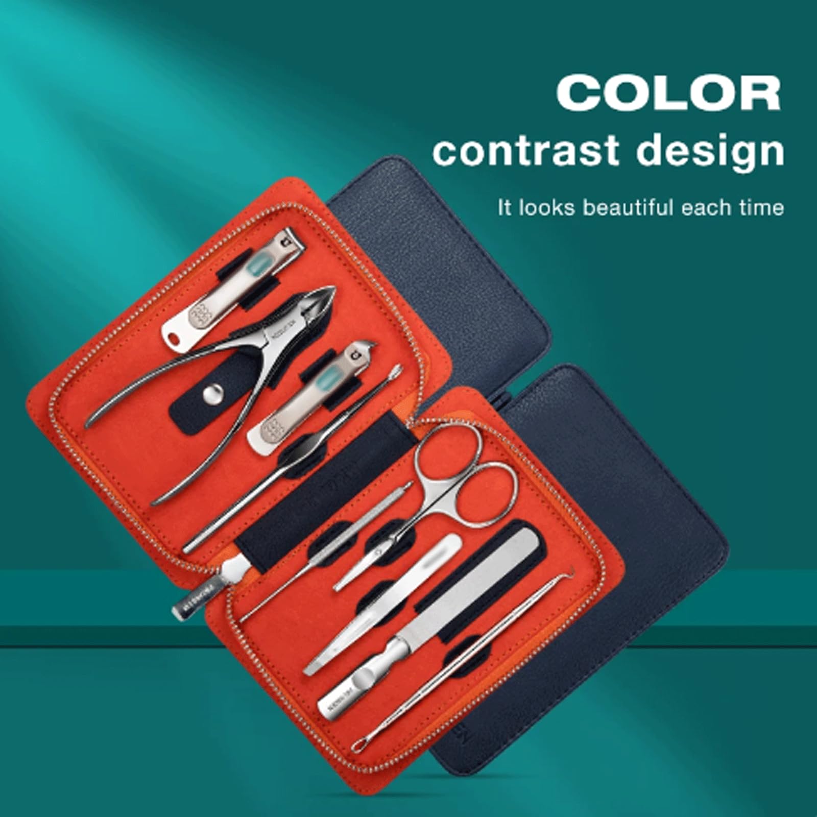 Kit de manicura de Acero Inoxidable, Herramientas Profesionales de manicura con Estuche de Cuero, Herramienta de Cuidado Personal para uñas Gruesas, 9 Uds.