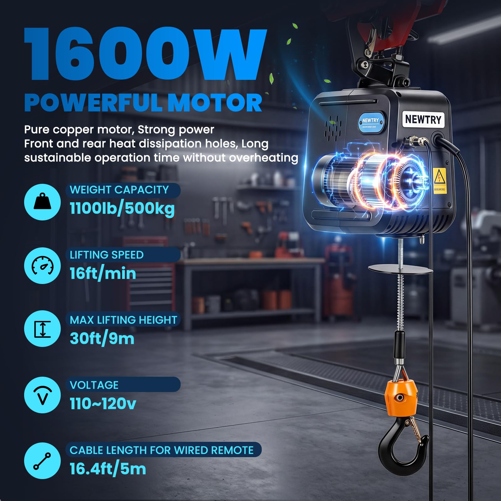 Amazon.co.jp: NEWTRY 1ポンド電動ホイストプロ、電動ウインチ110v 