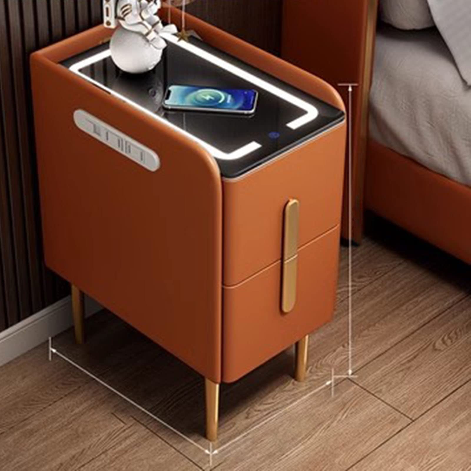 Table de chevet noire avec charge sans fil induction et LED pour chambre