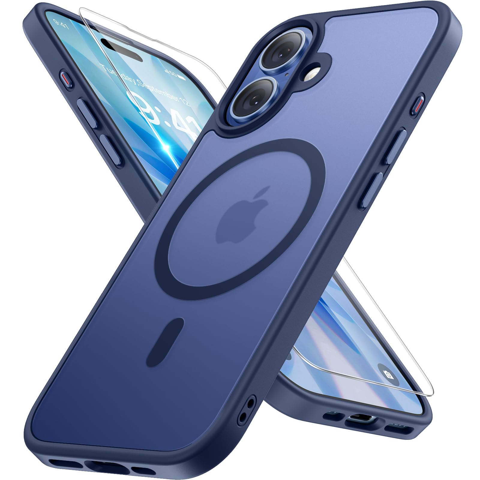 miracase Magnetic for iPhone 17 Case (Compatible with MagSafe) with Screen Protector Military-Grade Protection, Anti-Fingerprint Translucent Matte Phone Cover for iPhone 17 6.3 inch, Dark Blue