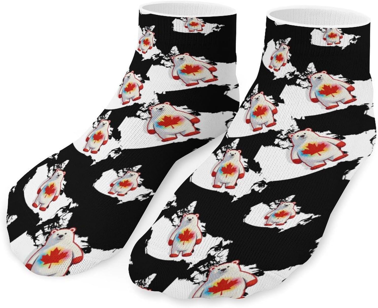 Canada Bear No Show Ankle Socks Low Cut Non Slip Flat Boat Line 5 Pairs Set