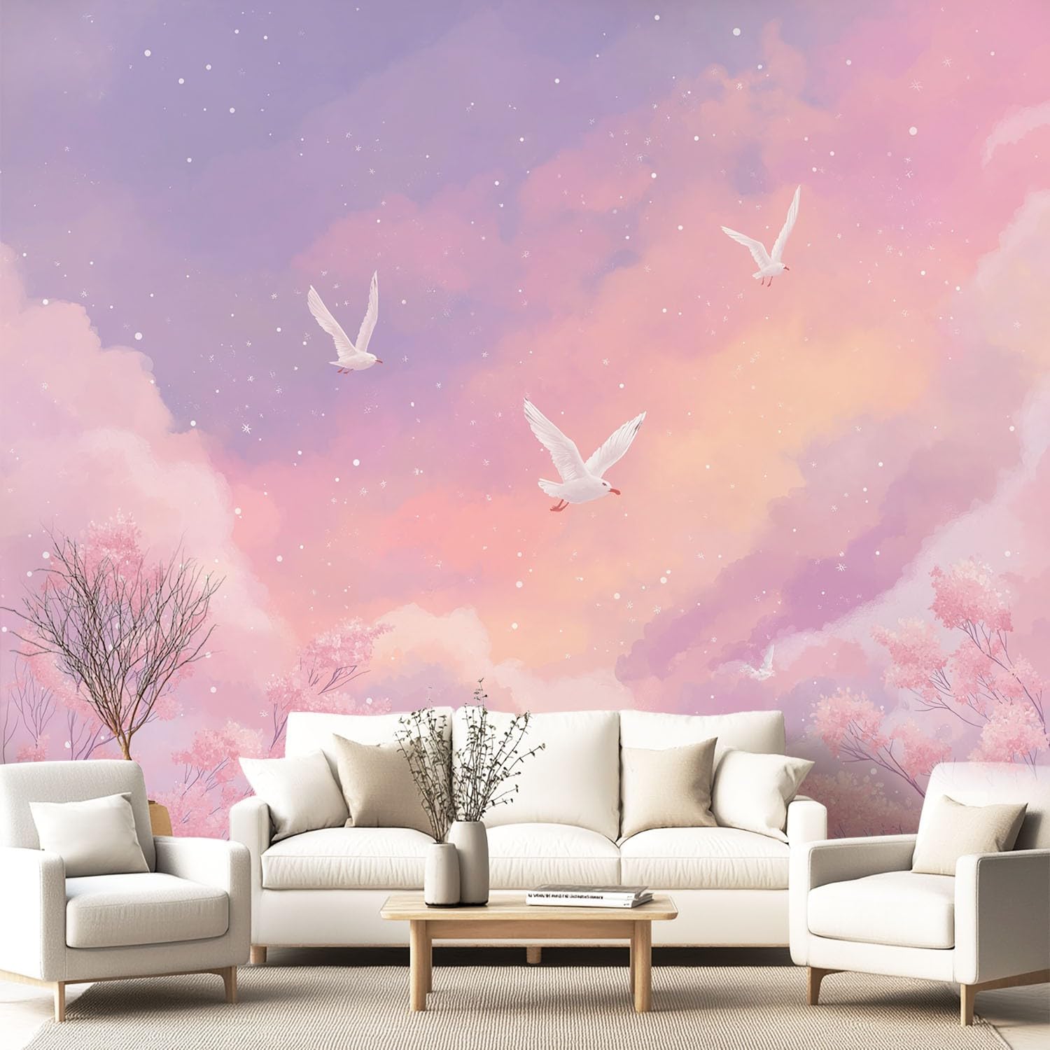 Papier Peint Intissé Nuages Rêveurs 450x315 cm pour Chambre d'Enfant