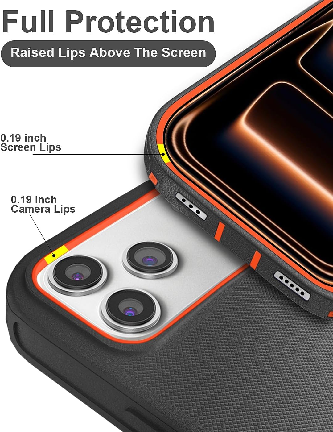 for iPhone 17 Pro Max Case 6.9" with Belt Clip Holster Kickstand, 2 Screen Protector & 2 Camera Lens Protector, Heavy Duty Full Protection Phone Case Cover(Belt Clip,Black+Orange)
