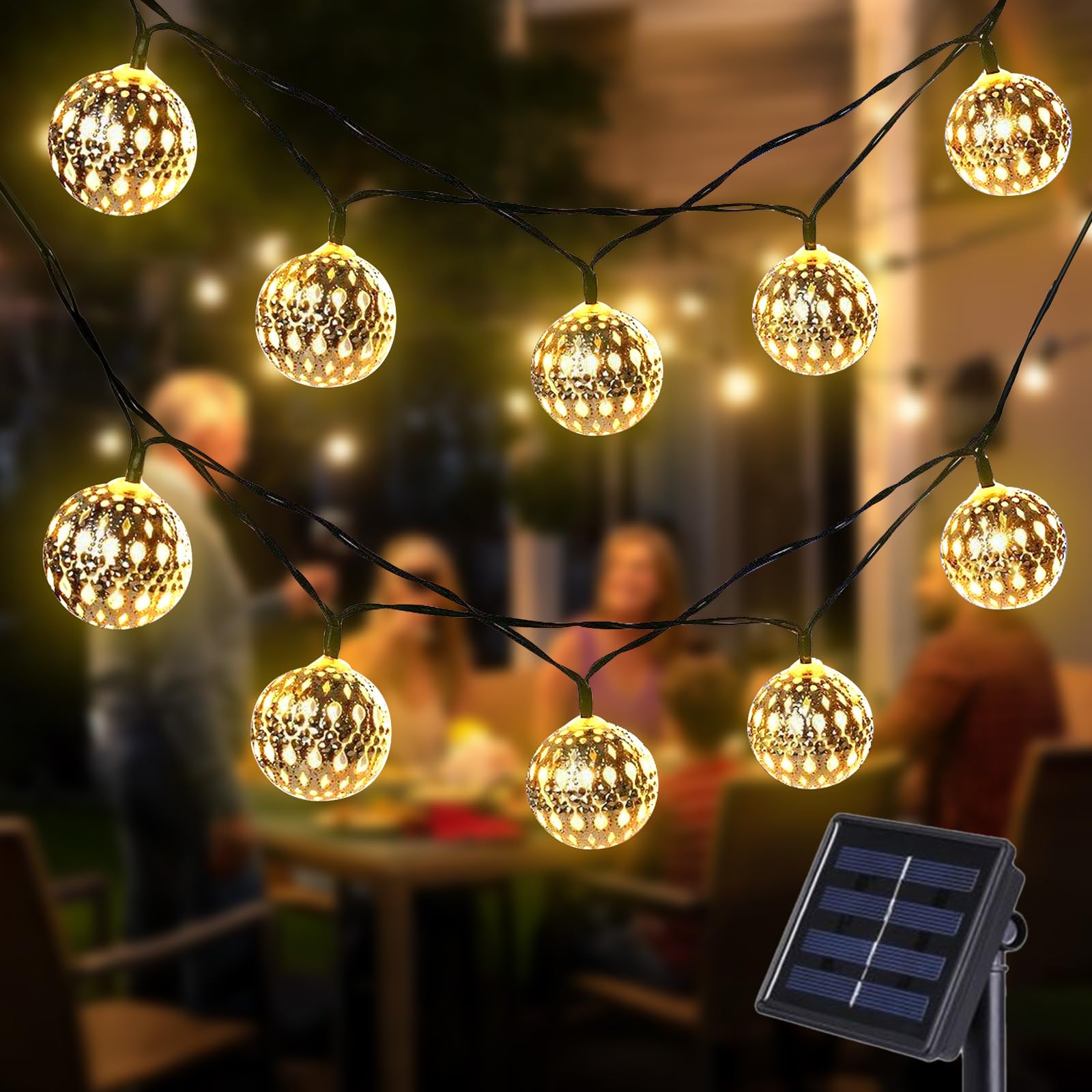 Catena Luci LED Marocchina 3m 20 Sfere Metalliche – A Batteria Per Interni/Esterni – Fissa O Lampeggiante - 3
