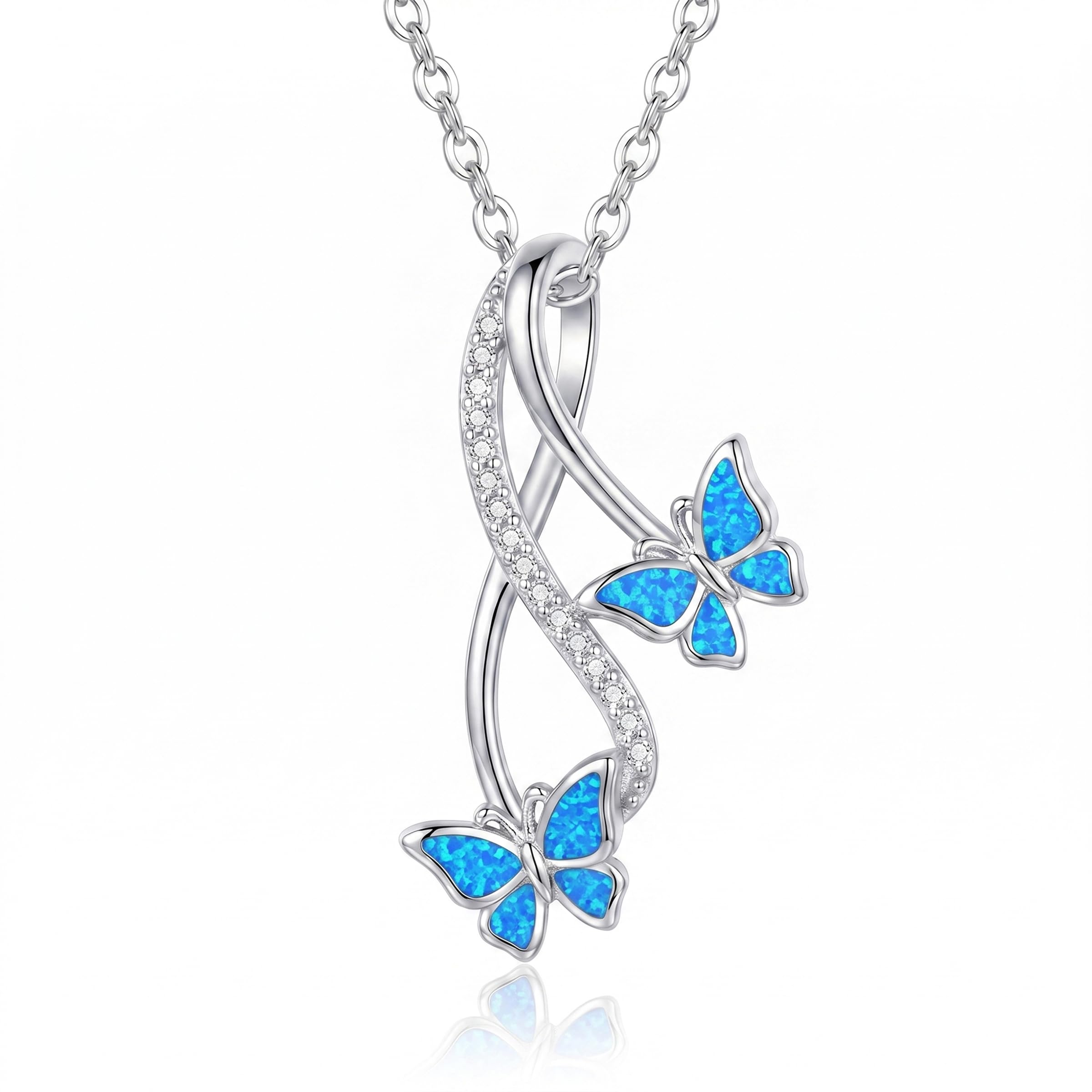 WINNICACA Collana con ciondolo a forma di farfalla, in argento Sterling 925, con ciondolo a forma di infinito, opale, gioiello da donna, regalo di Natale, anniversario o compleanno, per donne, mogli