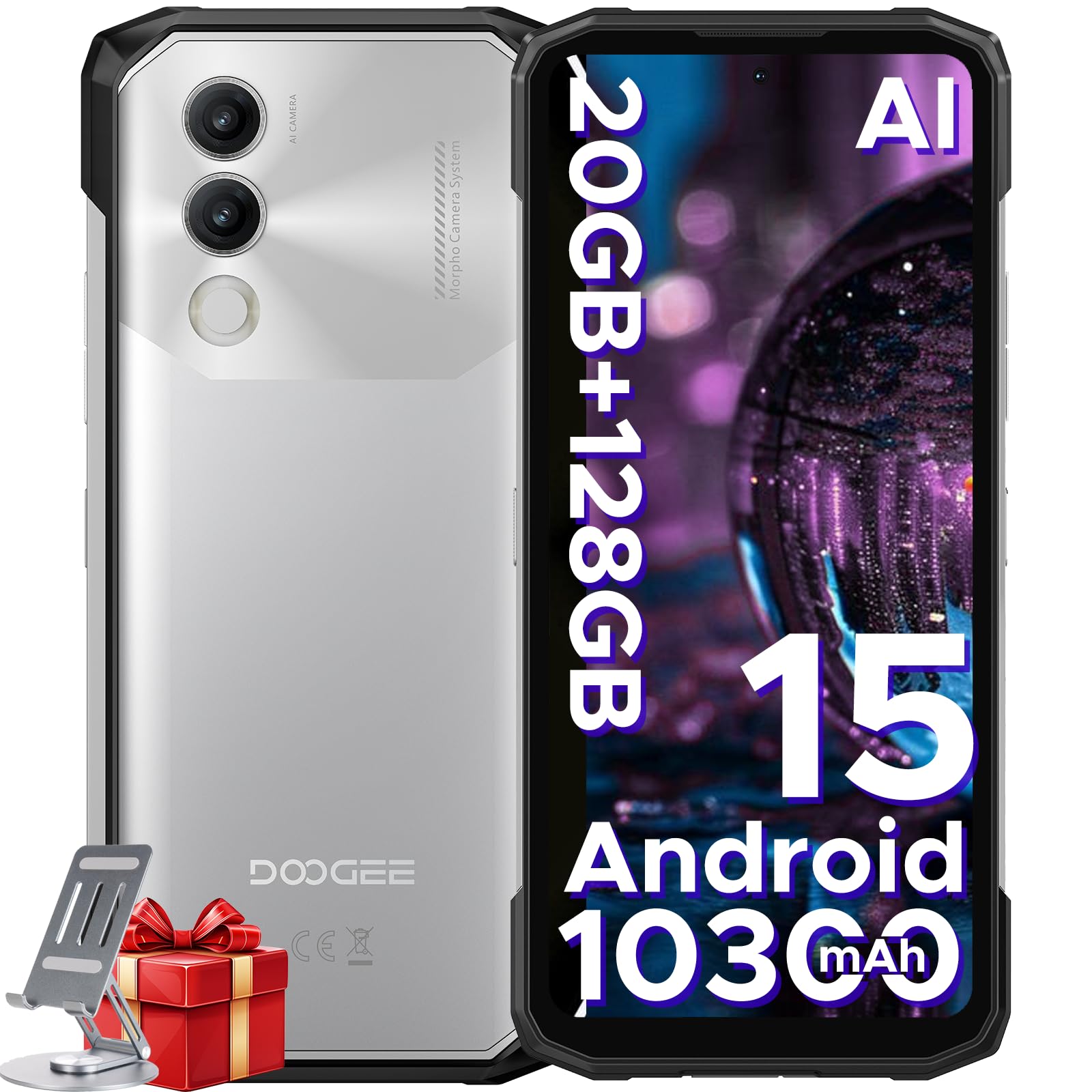 DOOGEE Blade 20 Rugged Smartphone Android 15, Telefono Rugged 10300mAh, 20GB+128GB/ 2TB Telefono Indistruttibile 15,8mm, Display IPS HD+ da 6,6", 16MP+ 8MP, 3 Slot per Schede/ IP68/ NFC/GPS/Face ID