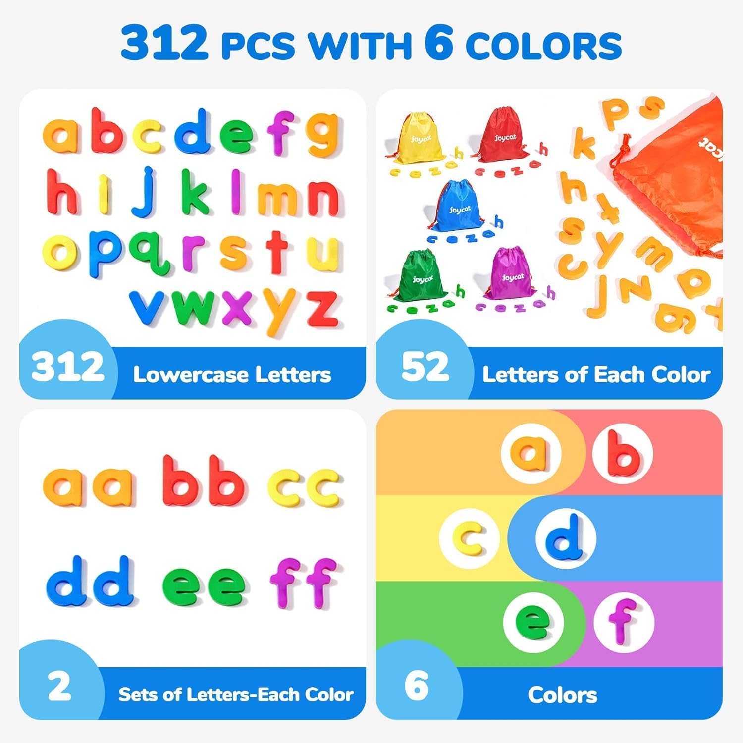 VoSinrly Magnetic Letters, 312 Pieces Lowercase Alphabet Fridge Magnets, ABC Magnets for Toddlers Kids, Educational Learning Plastic Letters Magnets Set for Kindergarten Classroom (312) - Image 2