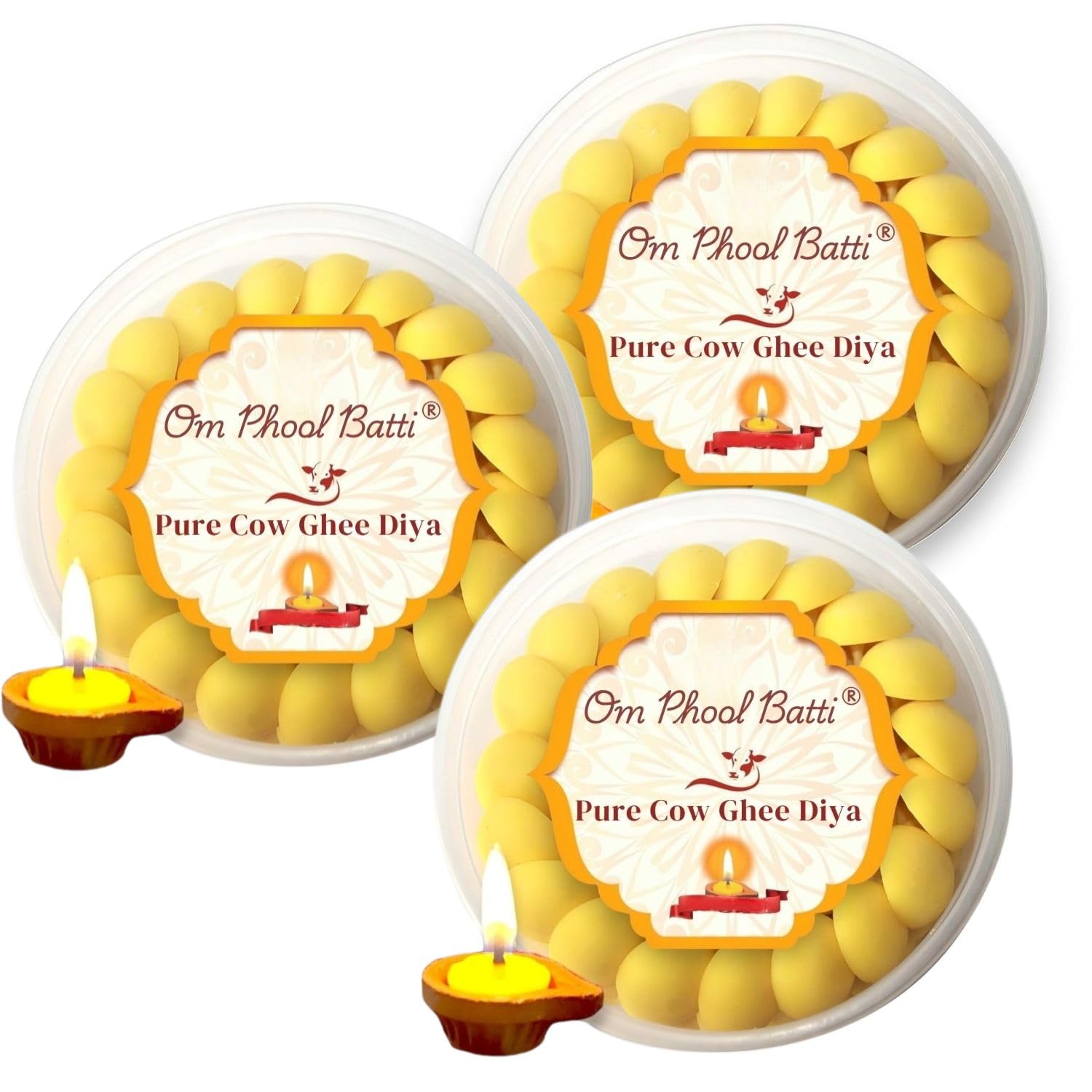 Om Phool Batti 300 Pcs. Cow Ghee Diya Batti for Puja, 30 min Burning Time, 100% Wax Free Pooja Ghee Batti for Home Decoration, Festivals & Religious Rituals | Readymade Cotton Wicks-image-43
