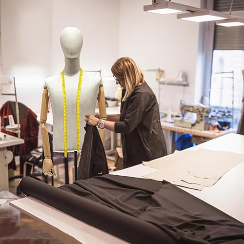Miniatura 5 de Torso de maniquí masculino con cabeza, cuerpo de maniquí de forma de vestido masculino con brazo de madera maciza, maniquí de ropa ajustable de