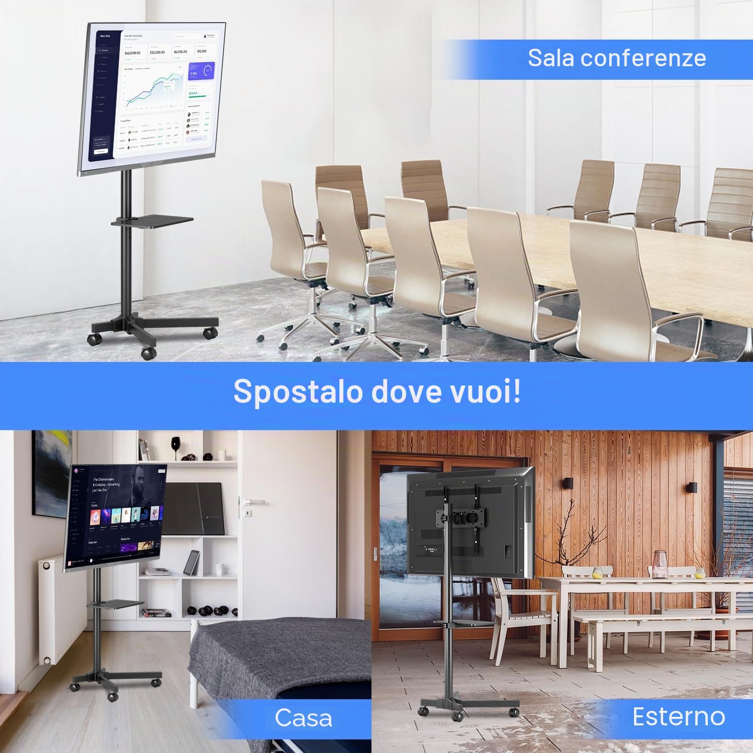 suptek Supporto per TV da 21 a 60 Pollici, Supporto TV Mobile con Mensola per Laptop, Carrello TV Regolabile in Altezza fino a 35 kg, Max.VESA 400 x 400 mm,ML55B,Nero