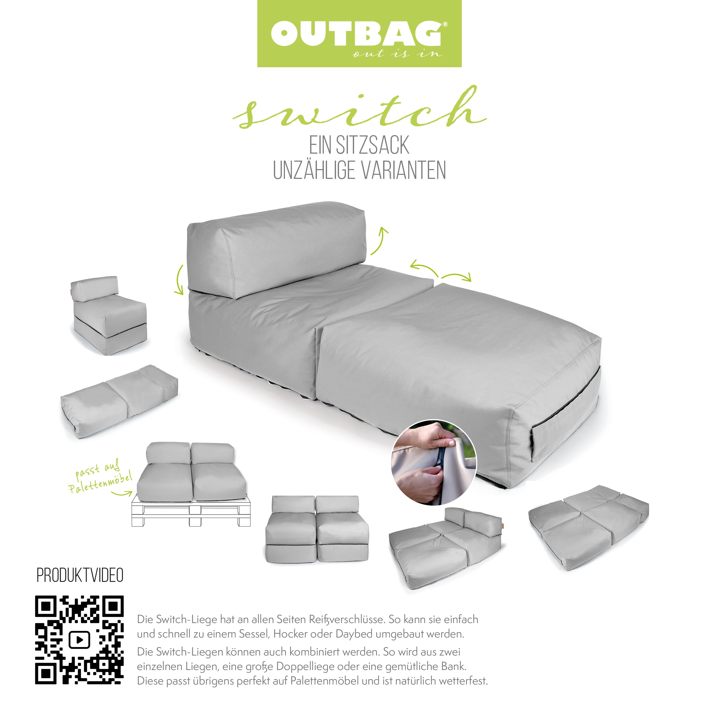 Switch Plus (anthrazit) Der Outdoor-Sitzsack für den Garten und die Terrasse Ganzjährig Outdoor geeignet