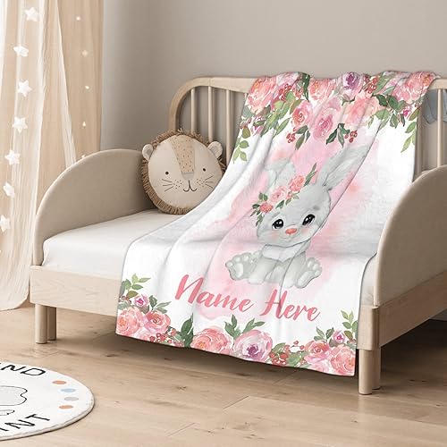 Miniatura 258 de Manta personalizada con diseño de jirafa y elefante, manta de franela suave, acogedora y ligera con nombre para sofá, cama, sofá, regalo, unisex
