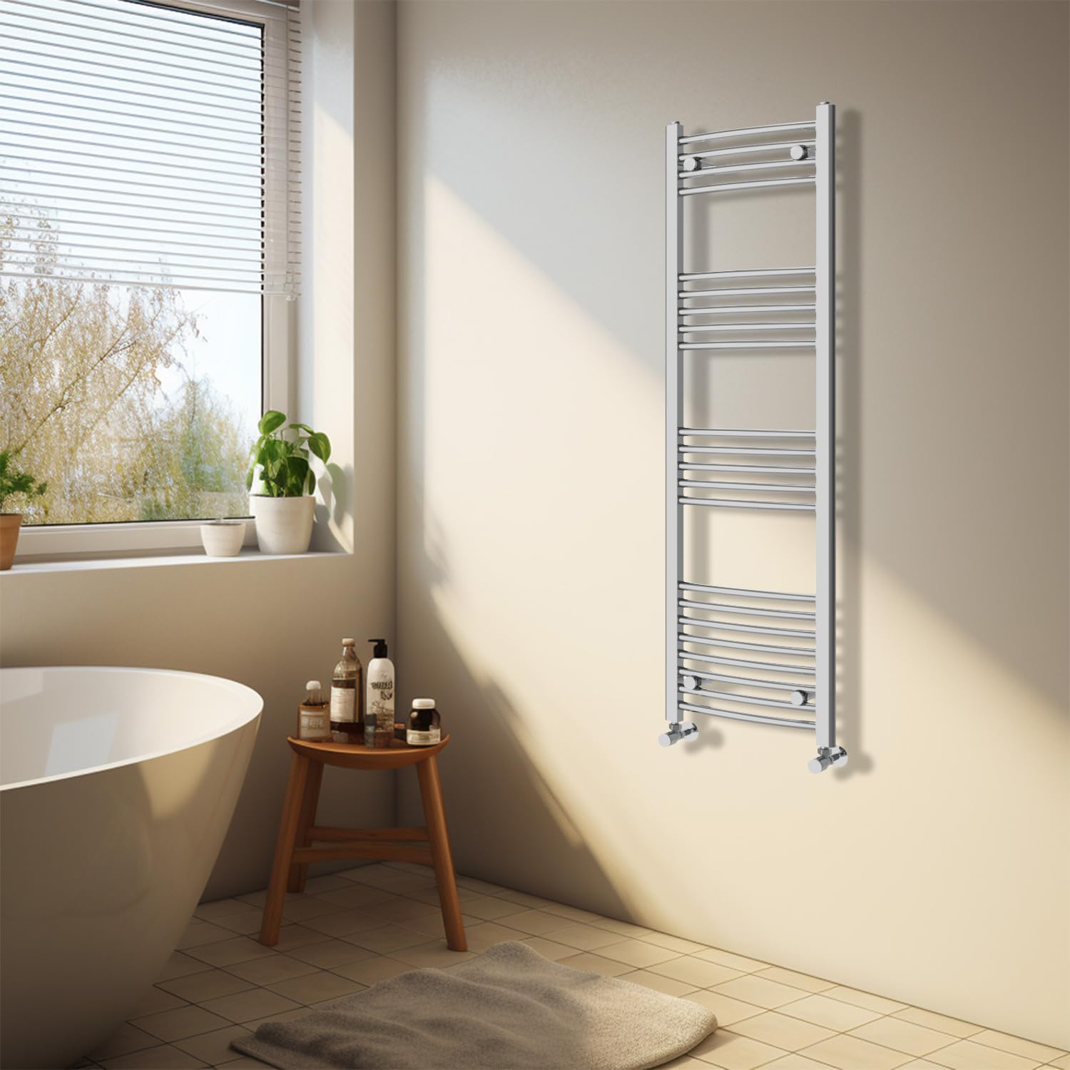 NRG Chrome Heated Towel Rail Curved Designer Bathroom Radiator - 1400×400mm