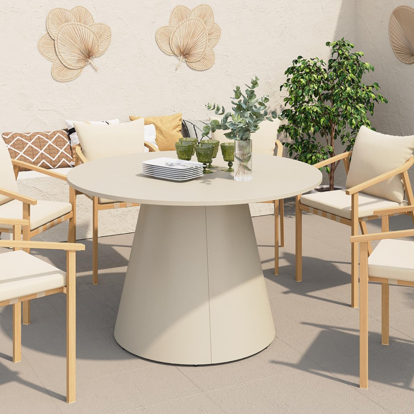 IDMarket - Table de Jardin Ronde Amelia 120 cm 6 Personnes