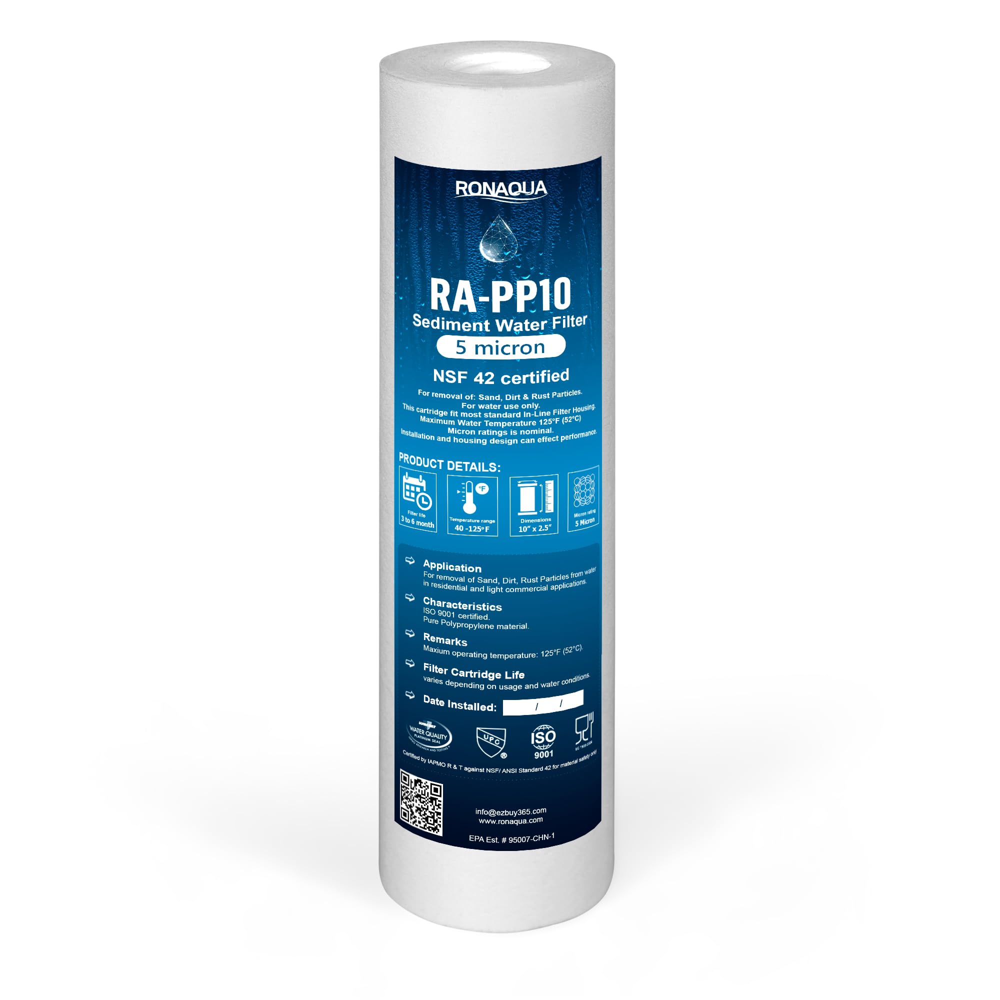 Amazon.com: Ronaqua Sediment 濾水器濾芯10 x 2.5 英吋(約25.4 x 6.3