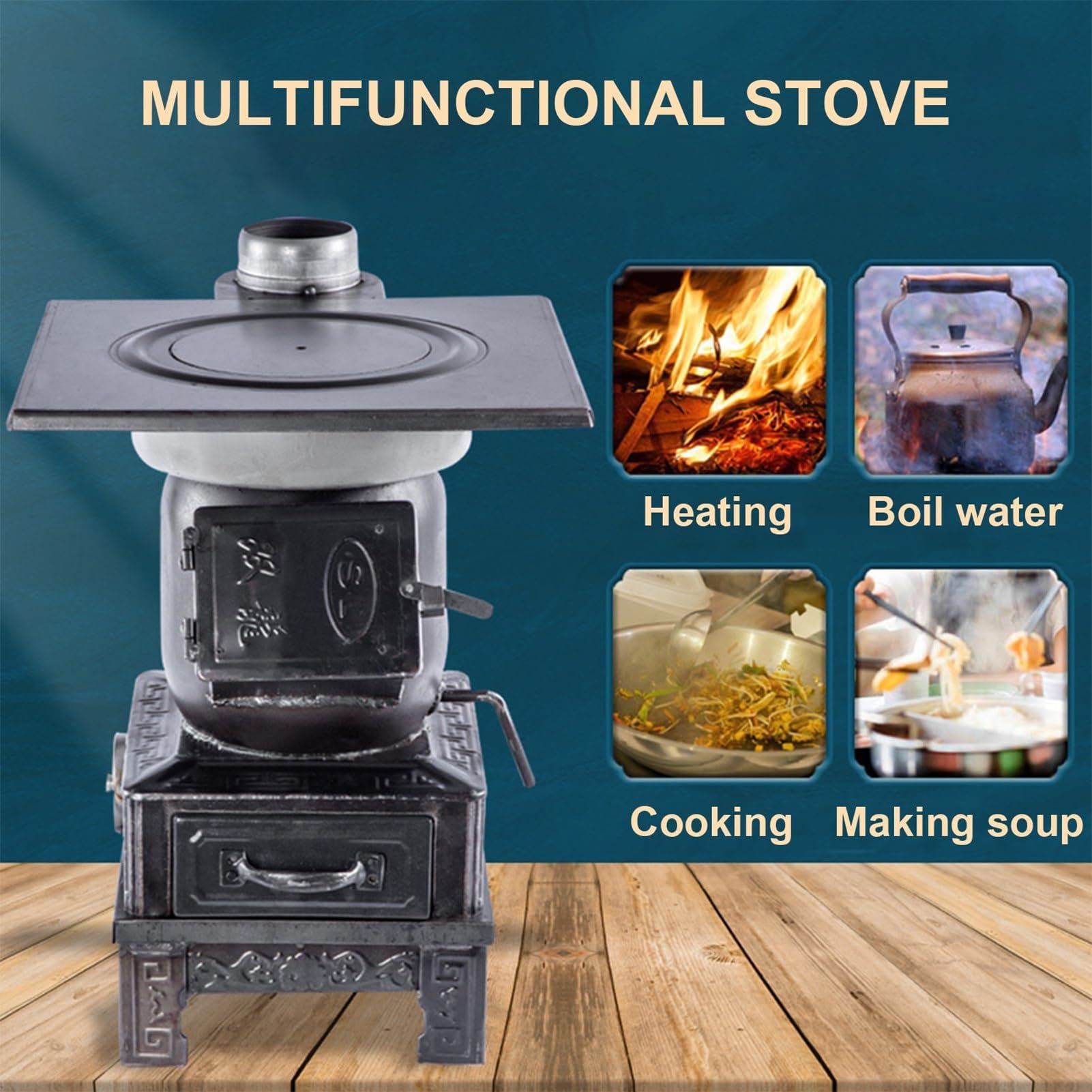 Poêle à bois en fonte pour chauffage intérieur et cuisine dans les petites maisons et abris