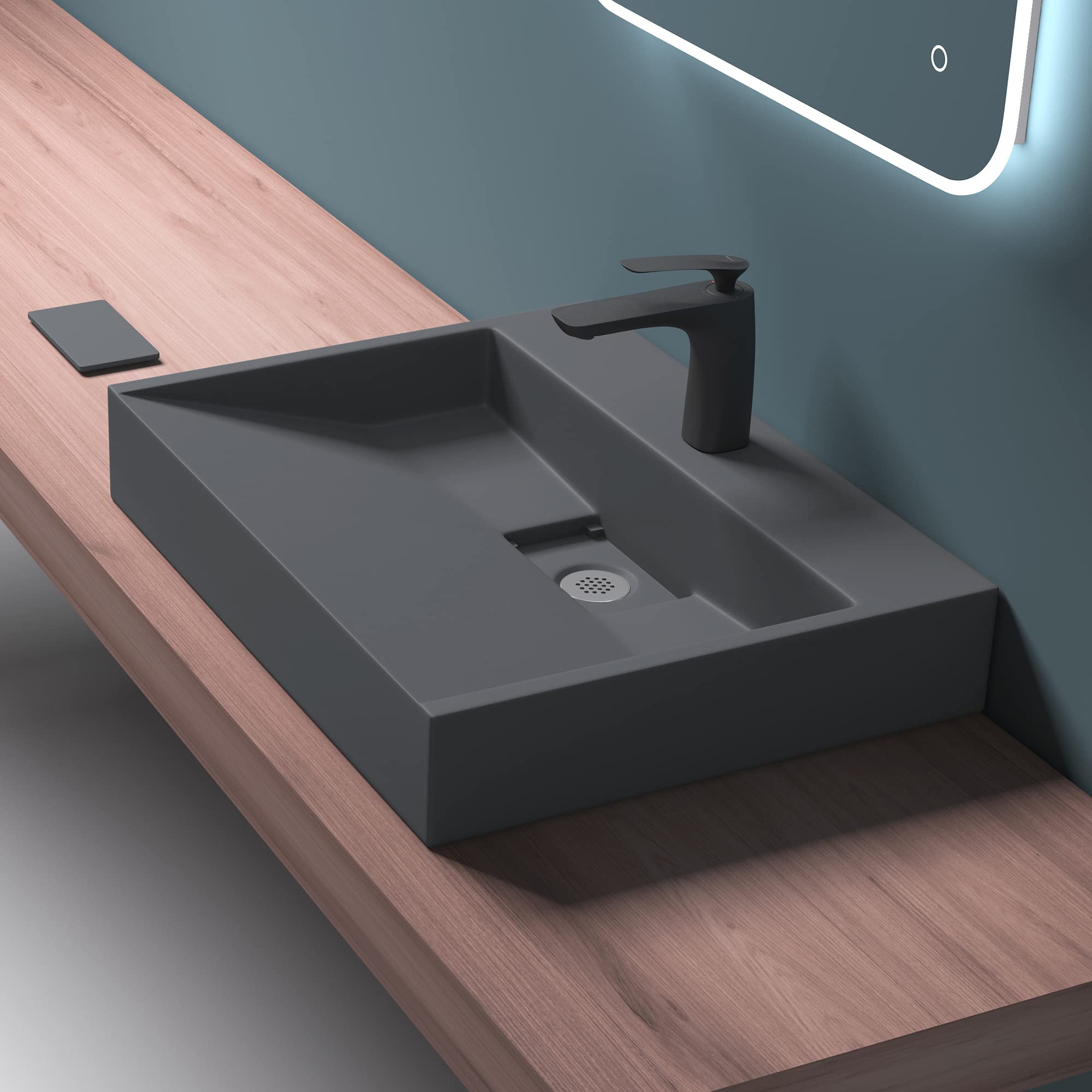 Mai & Mai 50x38x11cm Sink Col19 in matt Anthracite with tap Hole 